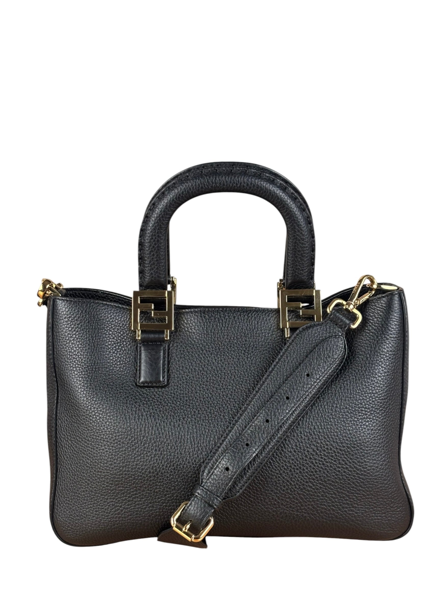 Fendi Black Leather Small FF Tote Two-Way Bag