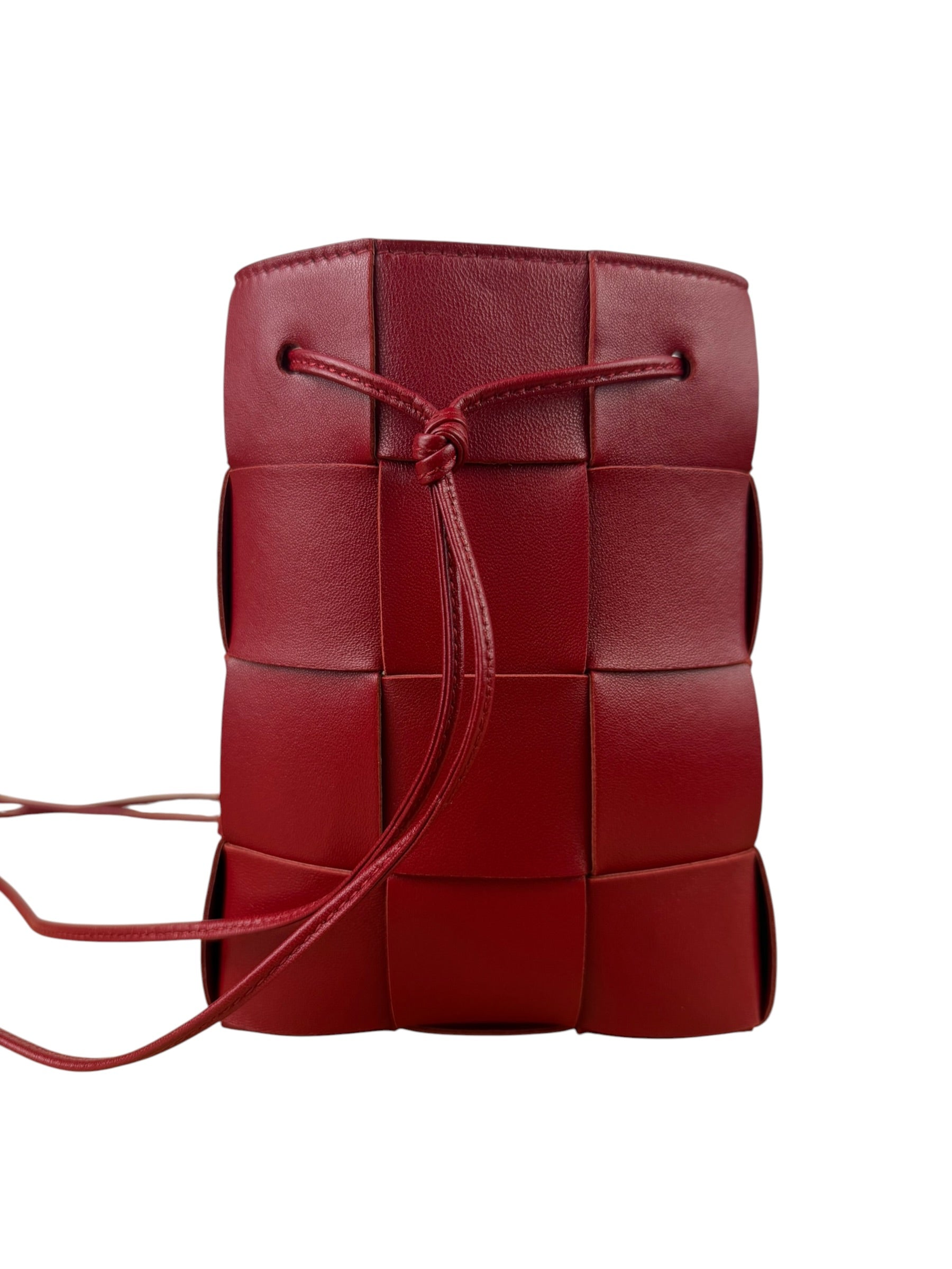 Bottega Veneta Red Leather Cassestte Maxi Intrecciato Bucket Bag