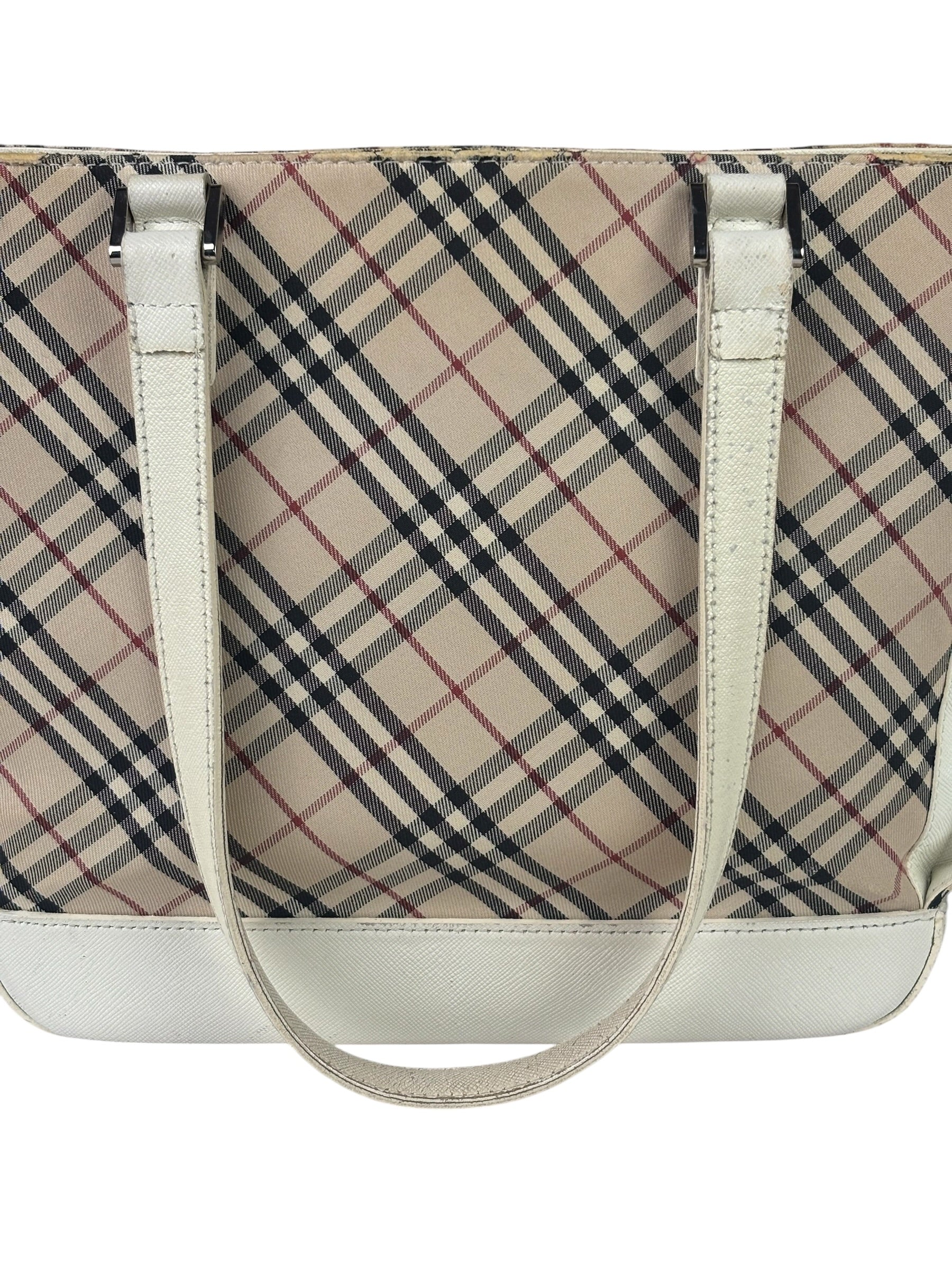 Burberry White Leather Trim Nova Check Shoulder Bag