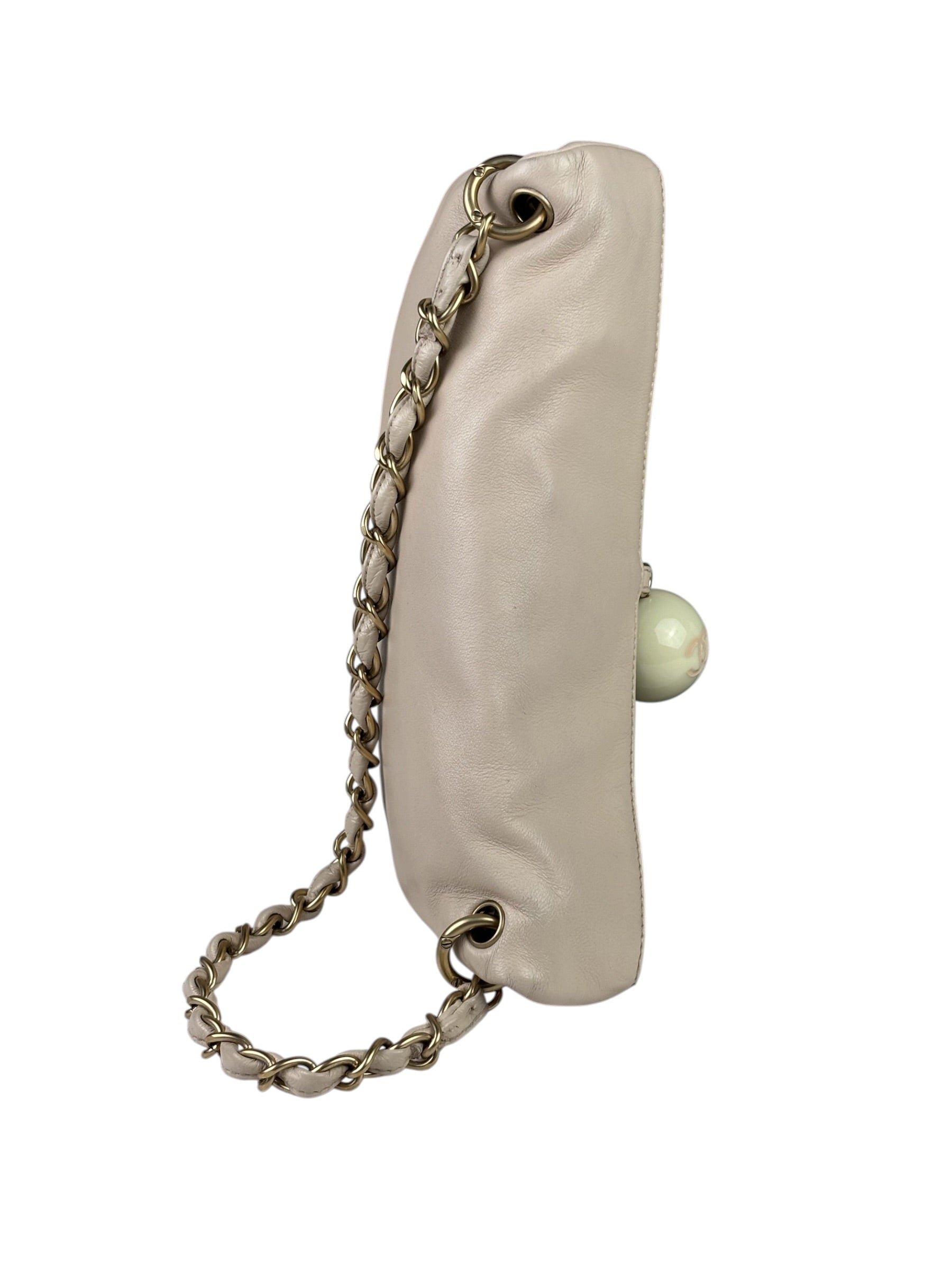 Chanel Cream Leather Cue Ball Foldover Shoulder Bag 2003