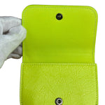 Balenciaga Fluo Neon Yellow Leather Cash Trifold Mini Wallet