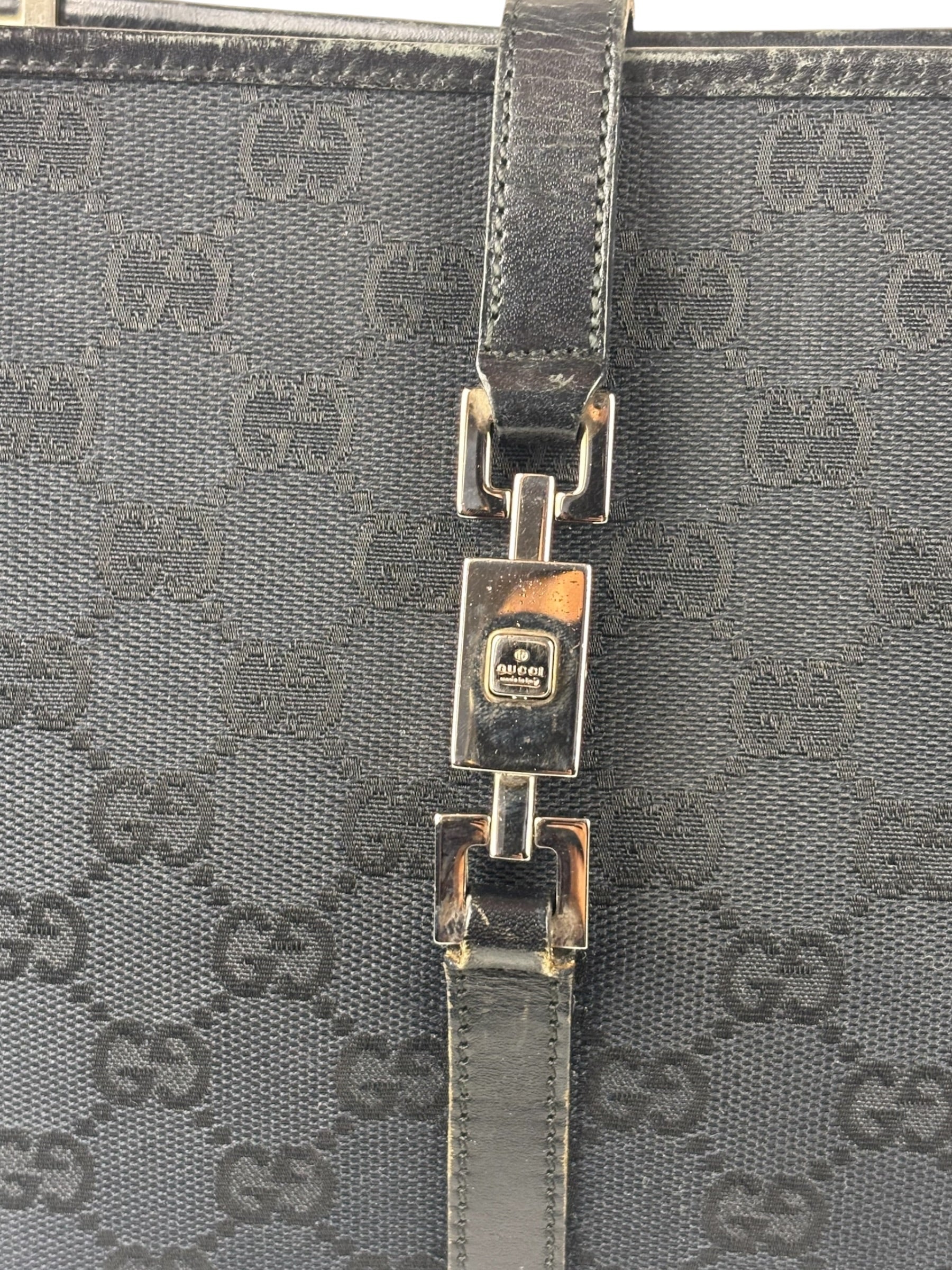 Gucci GG Black Canvas Vintage Jackie Tote Handbag