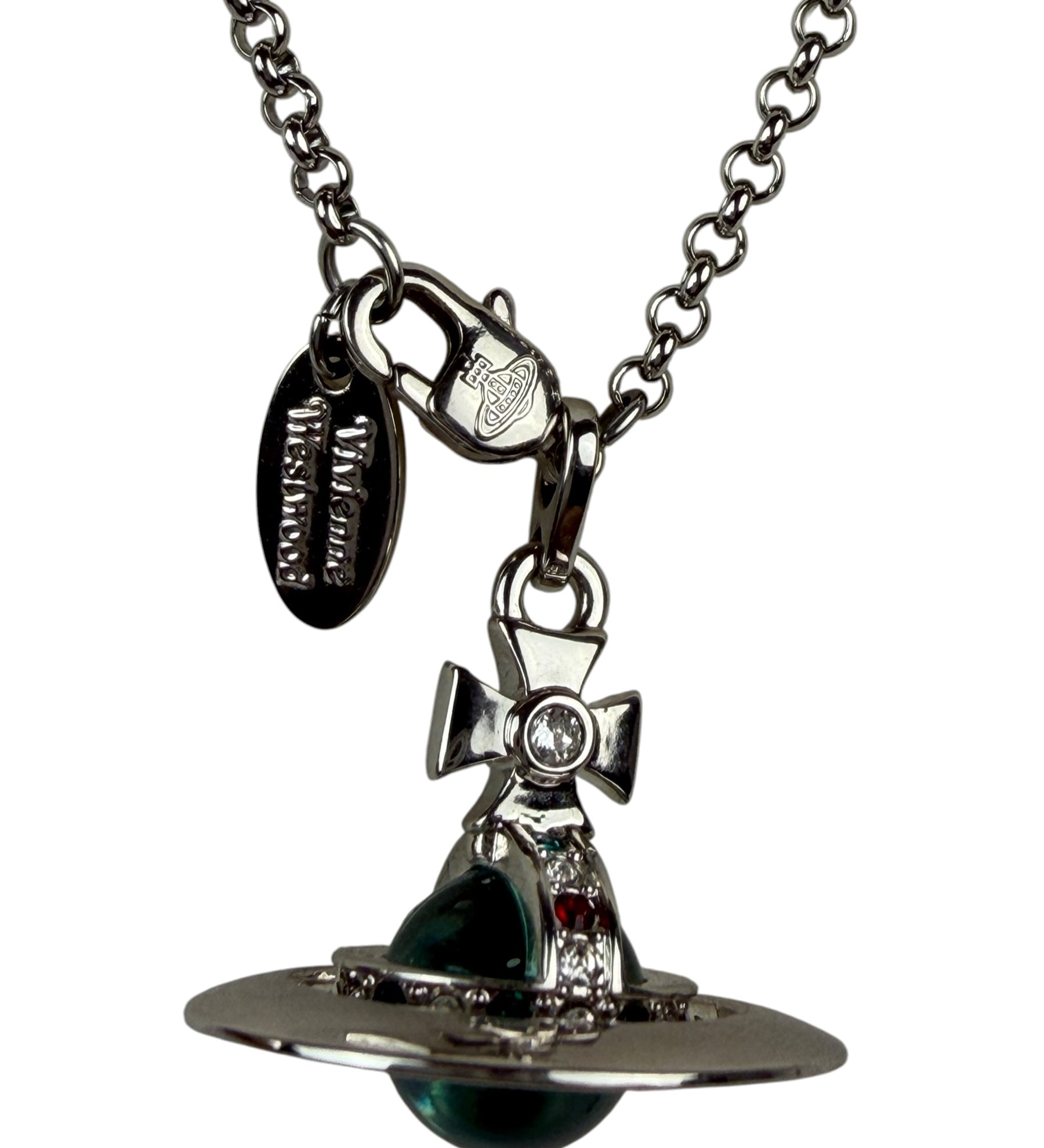Vivienne Westwood Blue Sovereign Orb Pendant Silver-Toned Necklace
