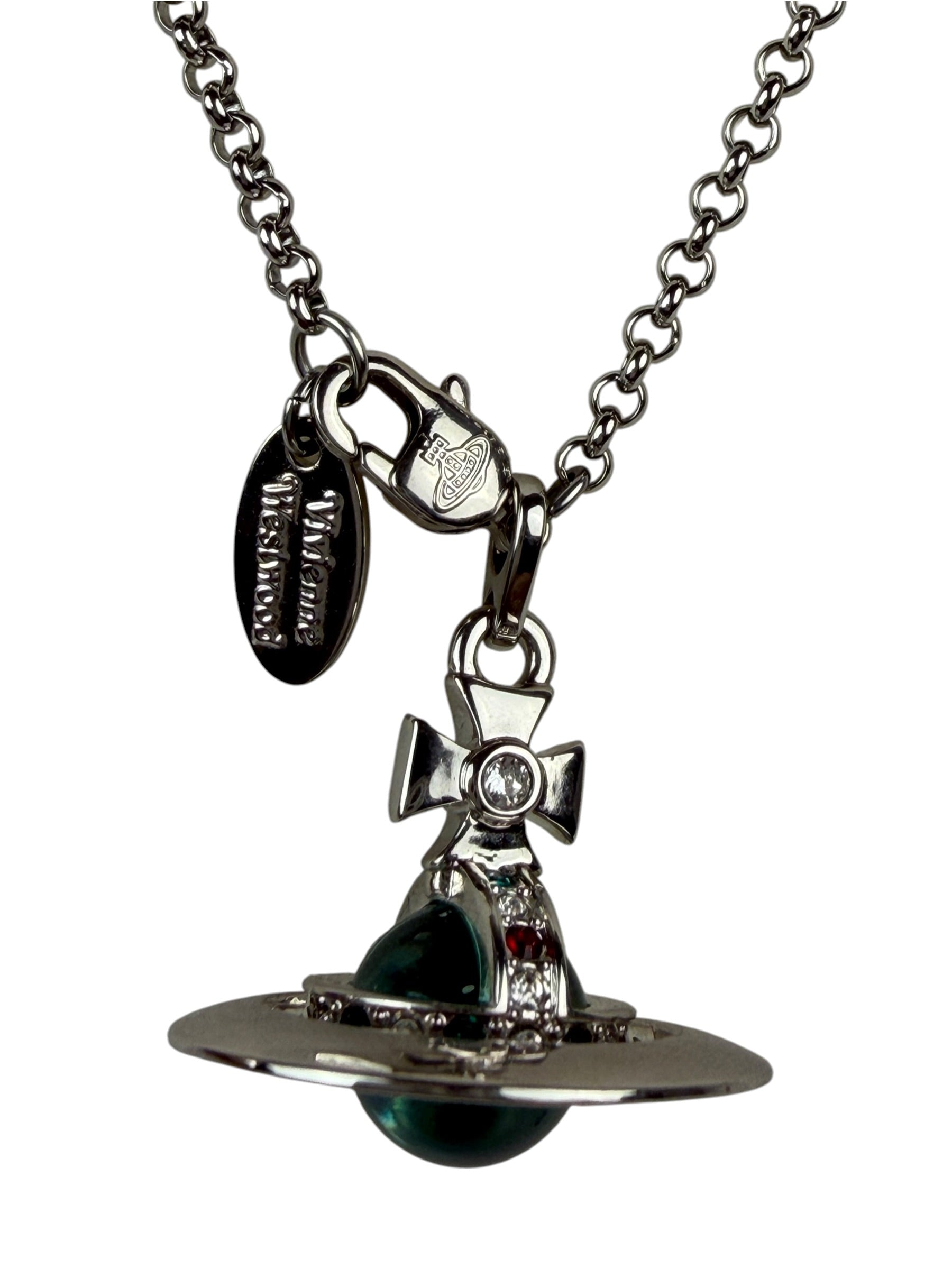 Vivienne Westwood Blue Sovereign Orb Pendant Silver-Toned Necklace