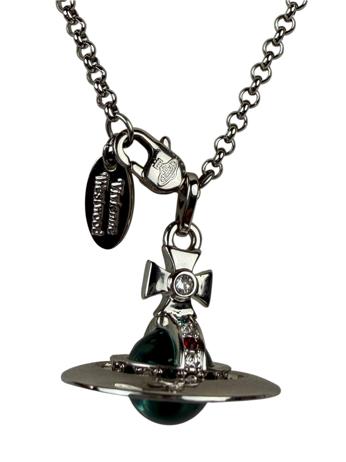 Vivienne Westwood Blue Sovereign Orb Pendant Silver-Toned Necklace
