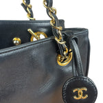 Chanel Vintage Black Leather Quilted Bottom Chain Tote Bag 1987