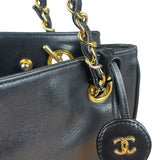 Chanel Vintage Black Leather Quilted Bottom Chain Tote Bag 1987