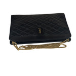 YSL Black Leather Baby Victoire Chain Clutch