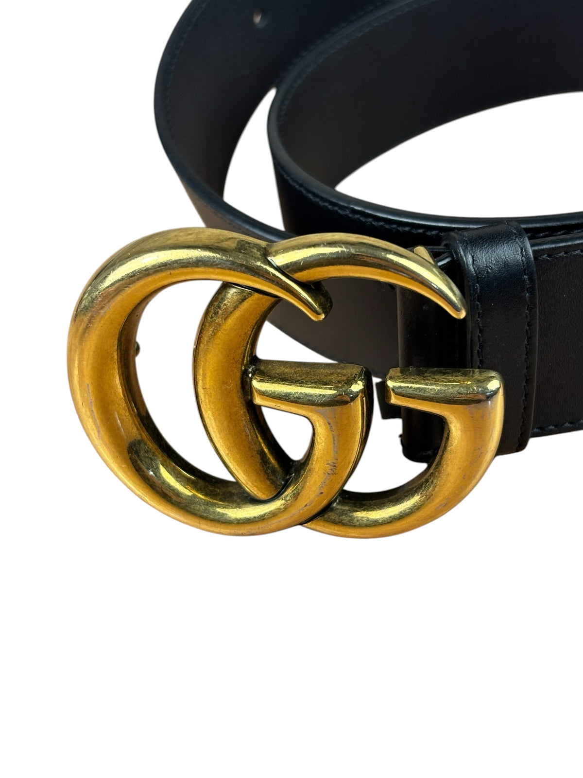 Gucci Black Leather GG Buckle Belt