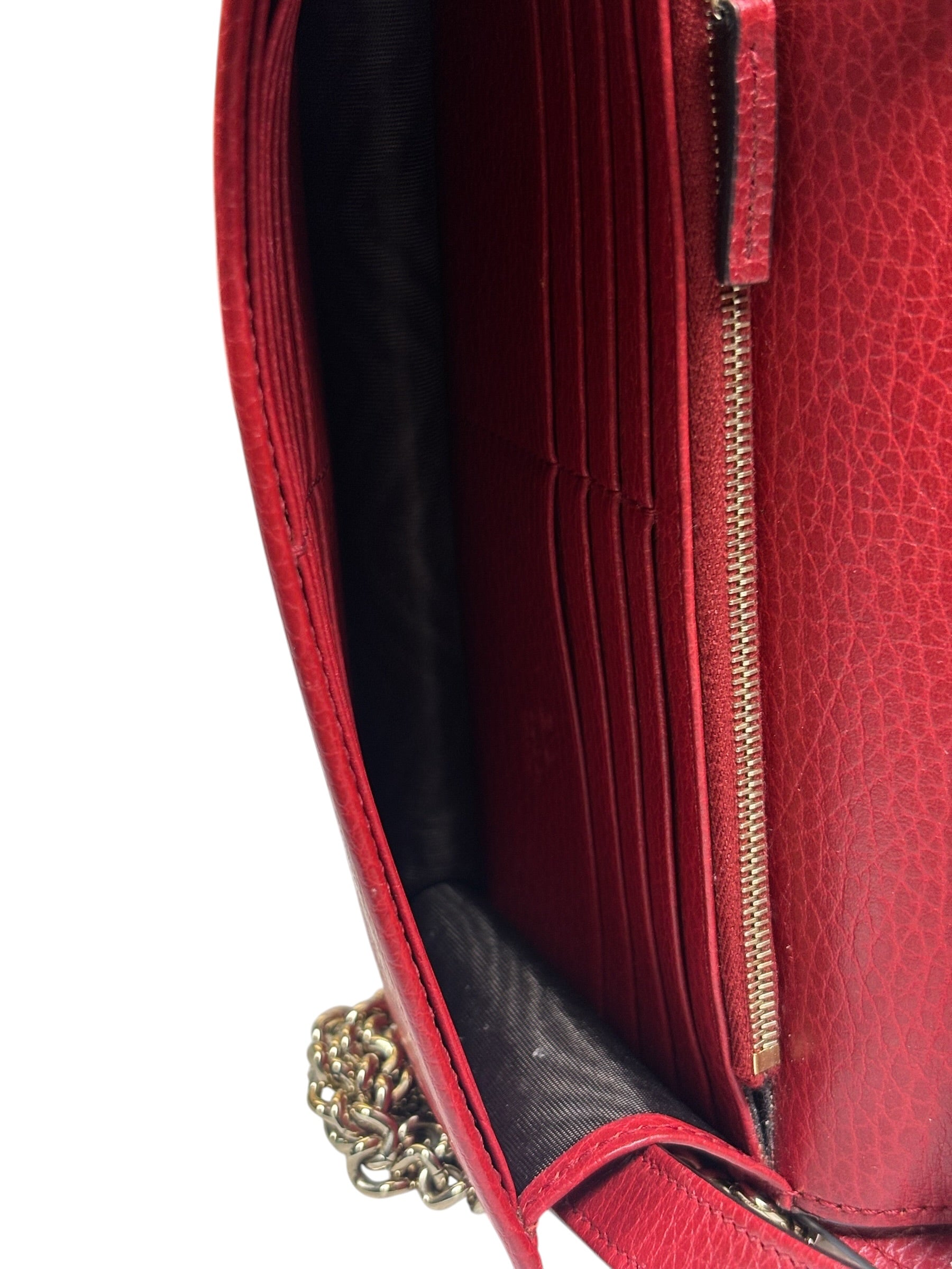 Gucci Red Leather GG Logo Wallet On Chain