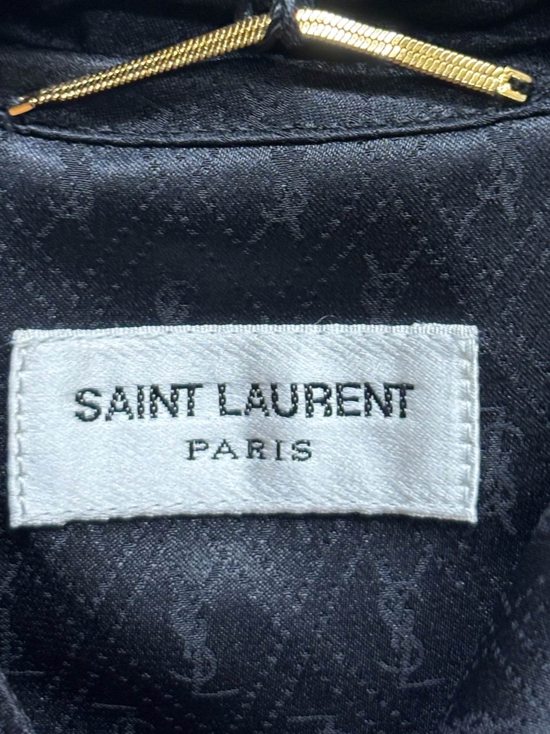 Saint Laurent Paris YSL Silk Brilliant Cassandre Noir Button Shirt