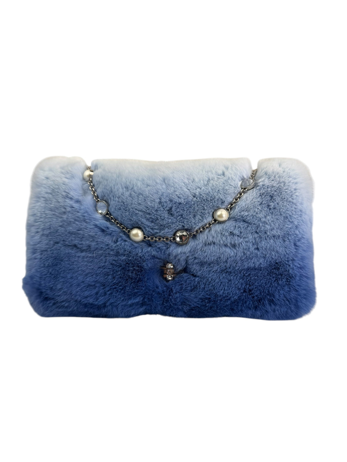 Miu Miu Blue Gradient Fur Crystal Flap Bag