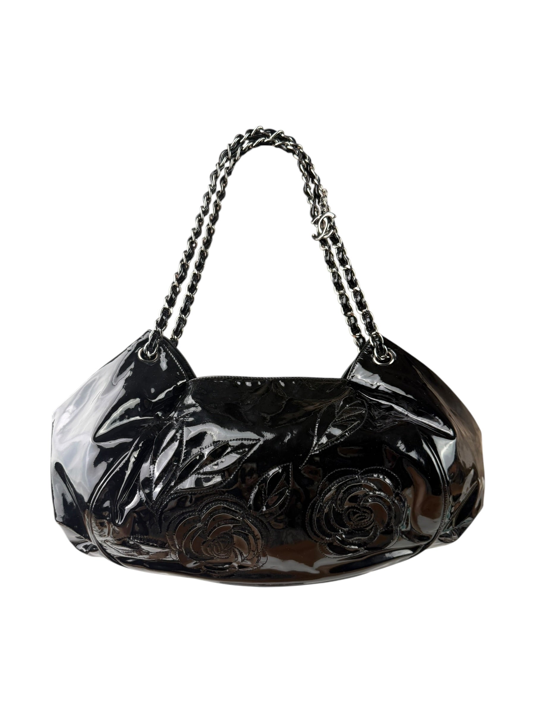 Chanel Black Patent Leather Camellia Petals Shoulder Bag 2010