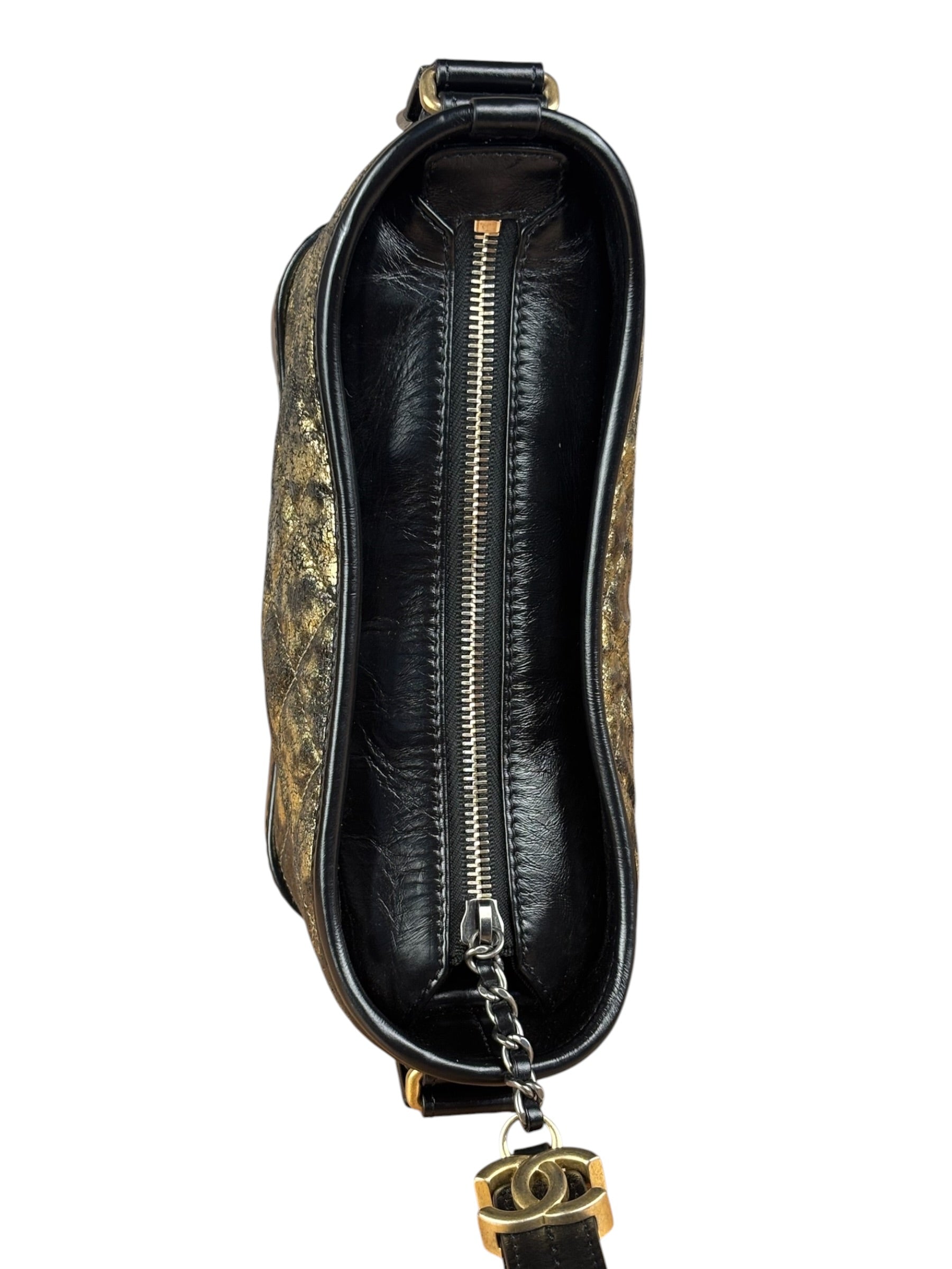 Chanel Metallic Gold/Black Leather Small Gabrielle Hobo Bag 1992