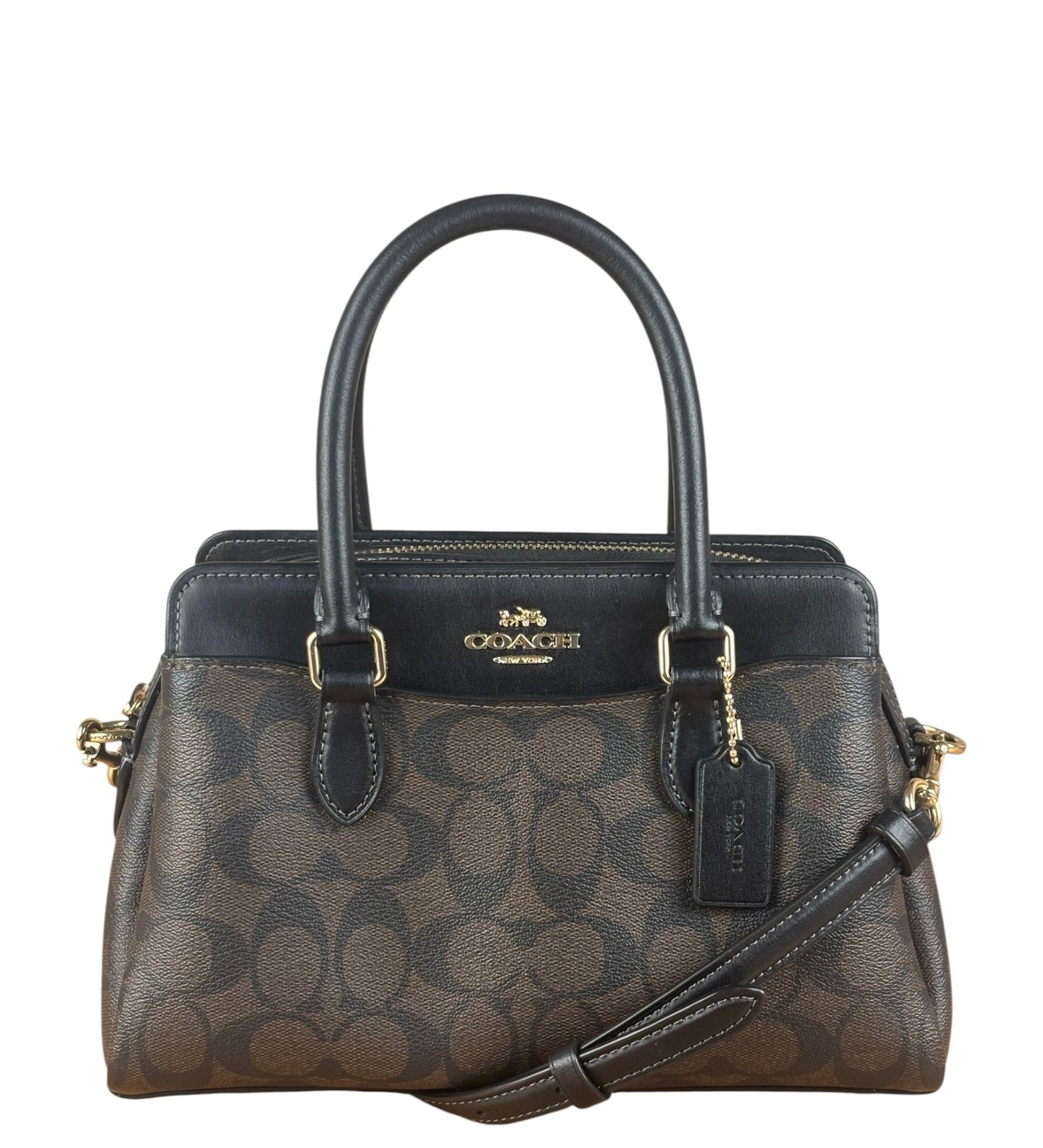 Coach Brown/Black Canvas Mini Darcie Carryall Two-Way Bag