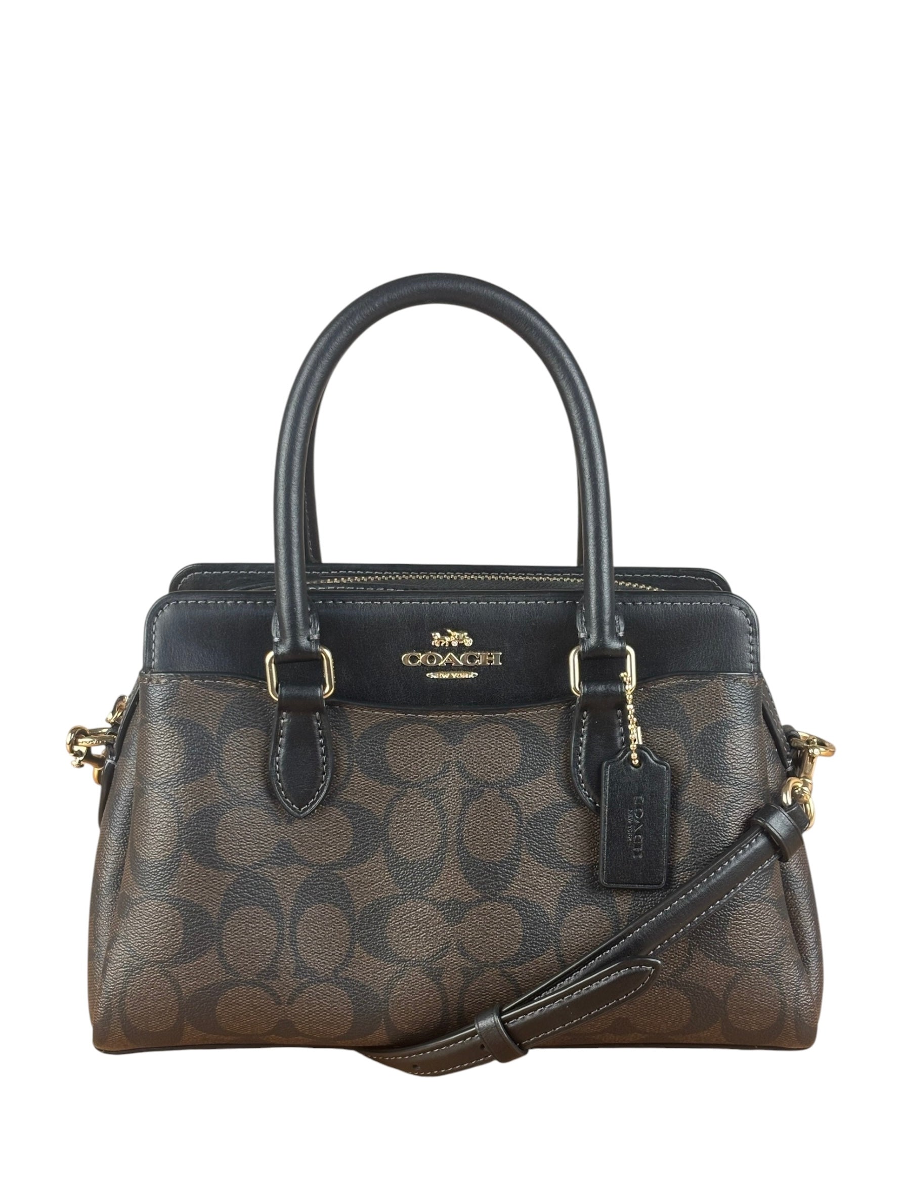 Coach Brown/Black Canvas Mini Darcie Carryall Two-Way Bag