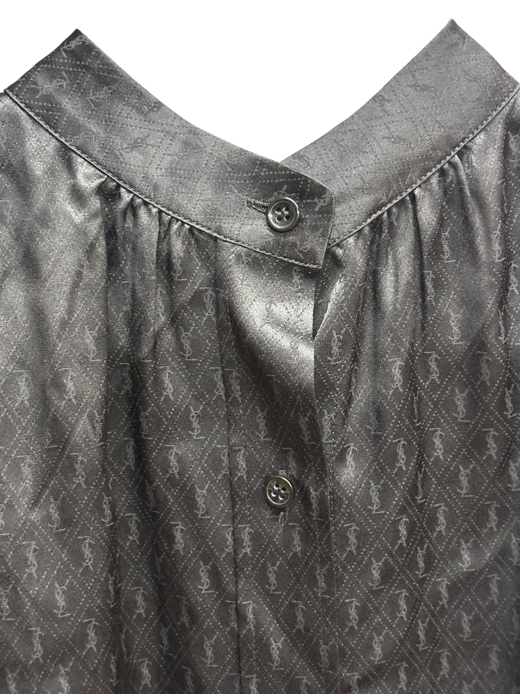 Saint Laurent Paris YSL Silk Brilliant Cassandre Noir Button Shirt