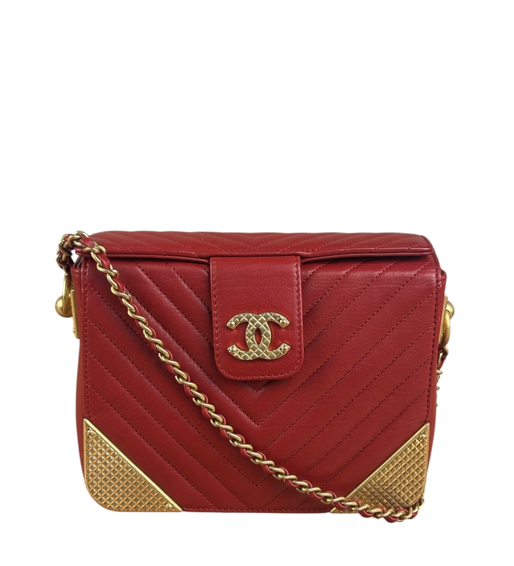 Chanel Red Quilted Leather Rock The Corner Minaudiere Shoulder Bag 2018