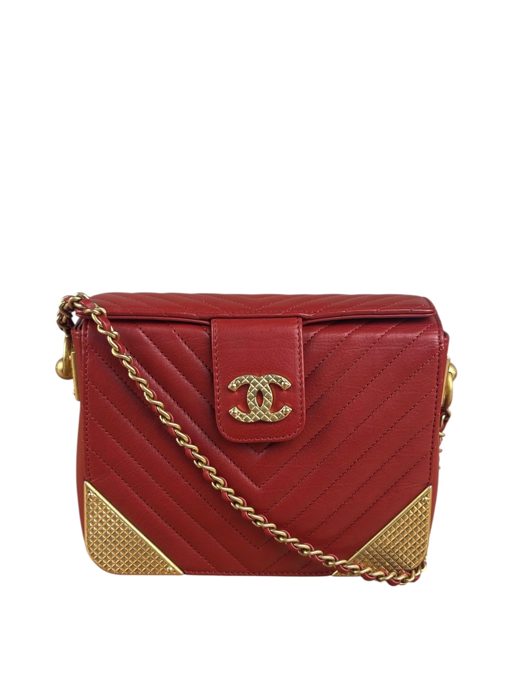 Chanel Red Quilted Leather Rock The Corner Minaudiere Shoulder Bag 2018