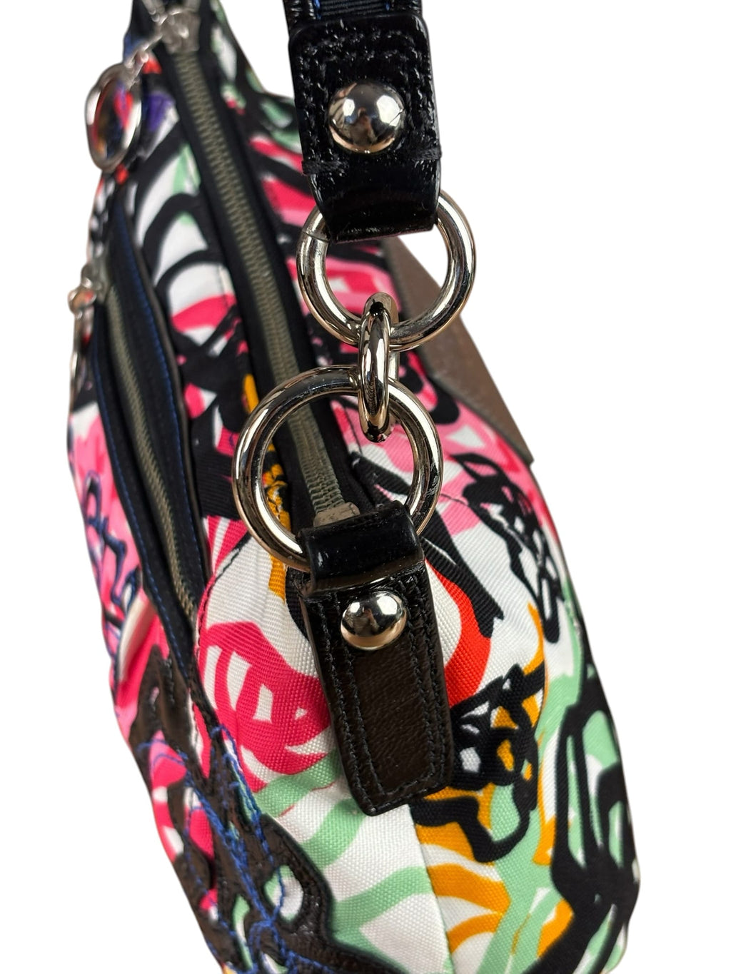 Coach Colorblock Leather Trim Graphic Blossom Two-Way Hobo Bag