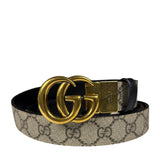 Gucci Belt Reversible GG Supreme/Black Gold Toned Hardware
