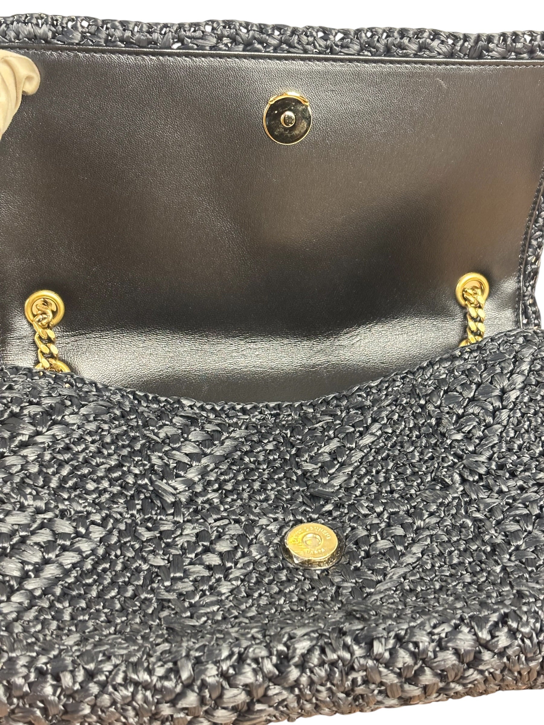 YSL Black Raffia Leather Trim Jamie Chain Shoulder Bag
