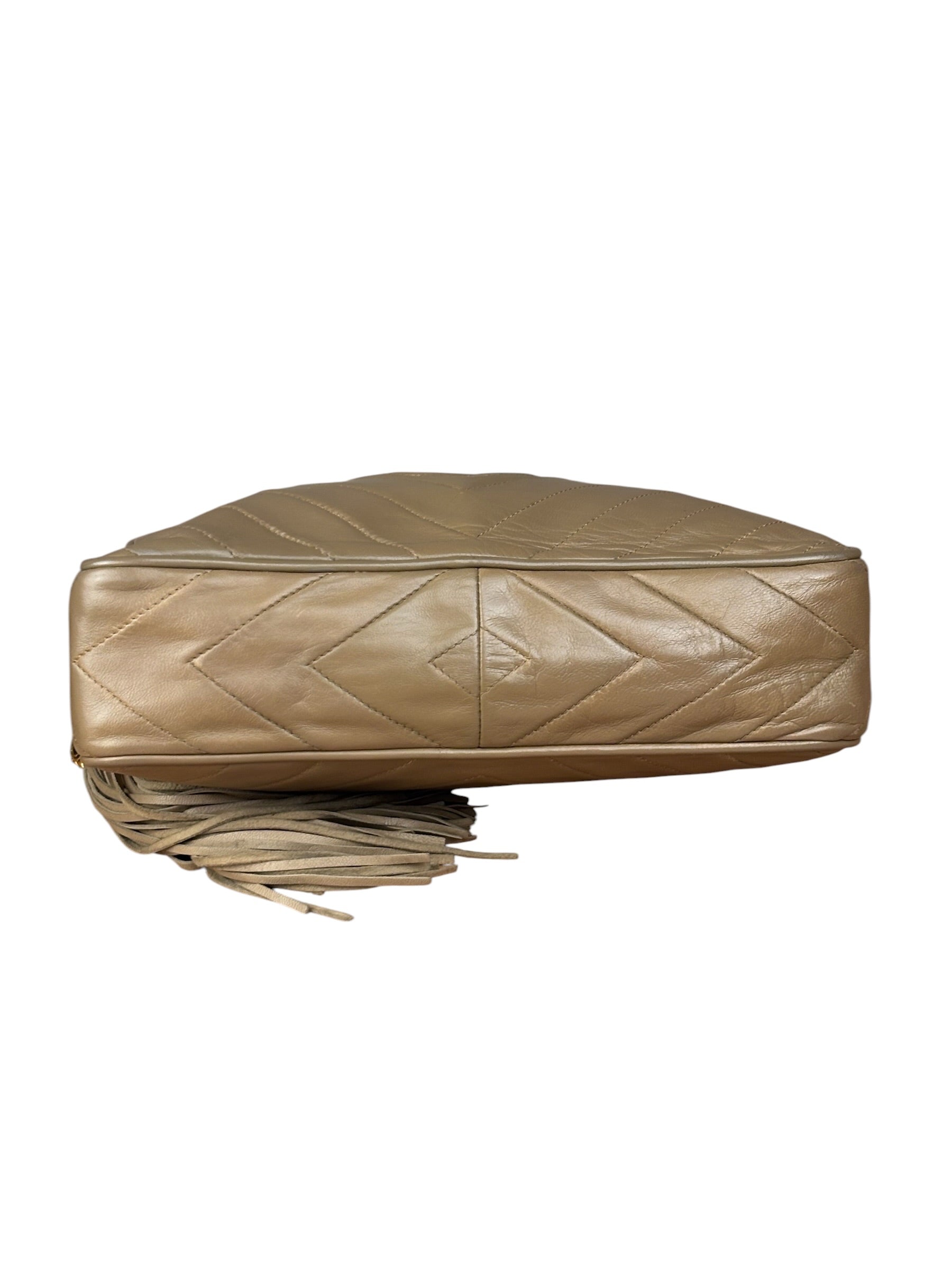 Chanel Tan Beige Chevron Leather Camera Case