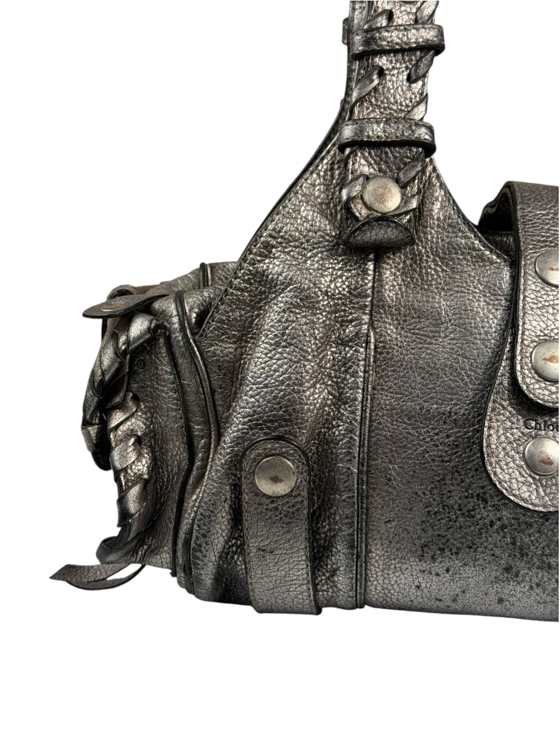 Chloe Metallic Silver Silverado Handbag