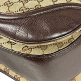 Gucci Brown Leather Trim GG Bamboo Handle Two-Way Bag