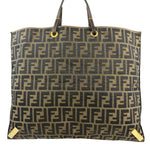 Fendi Brown Leather Trim Canvas  Zucca Tote Bag