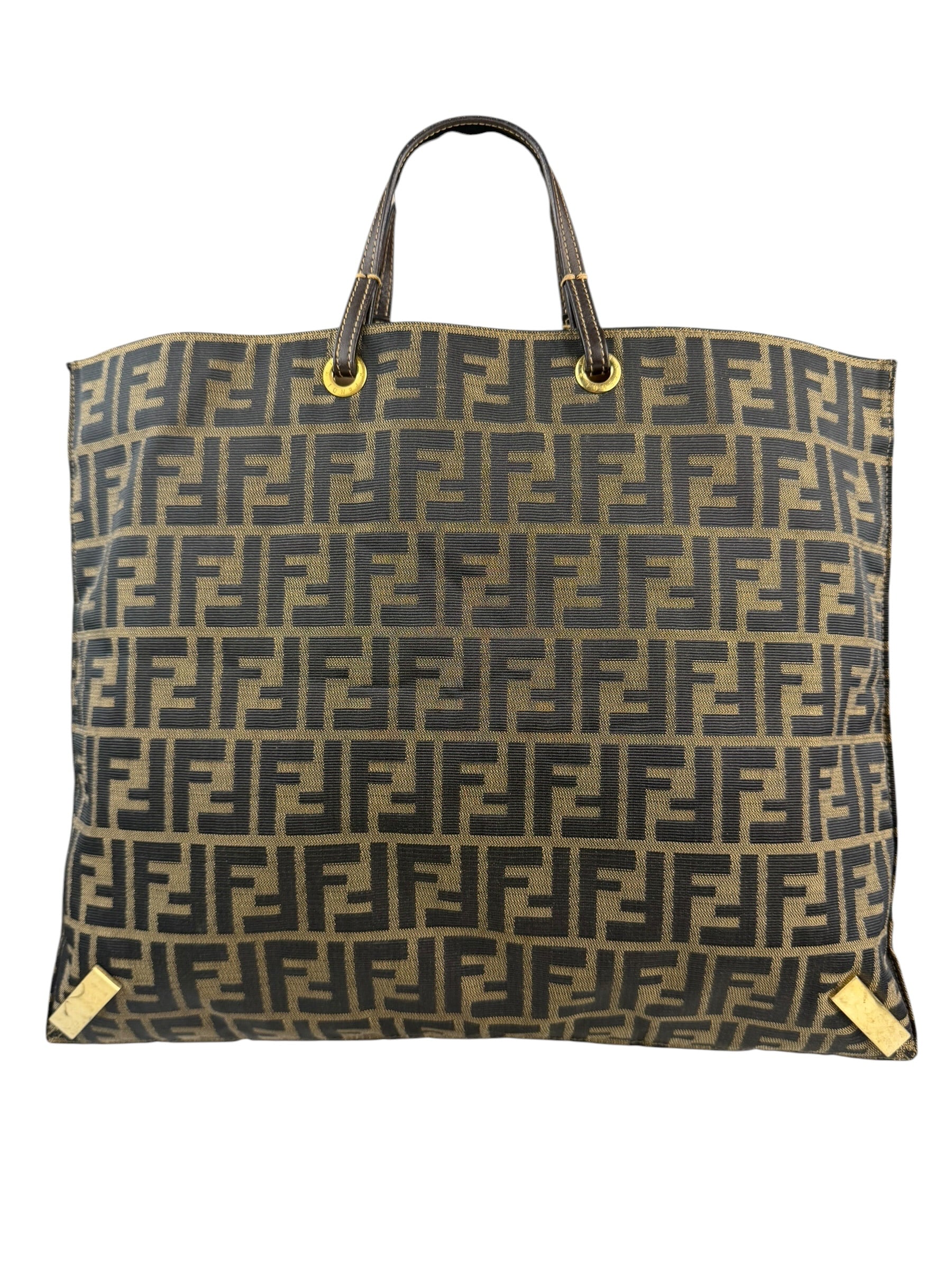Fendi Brown Leather Trim Canvas  Zucca Tote Bag