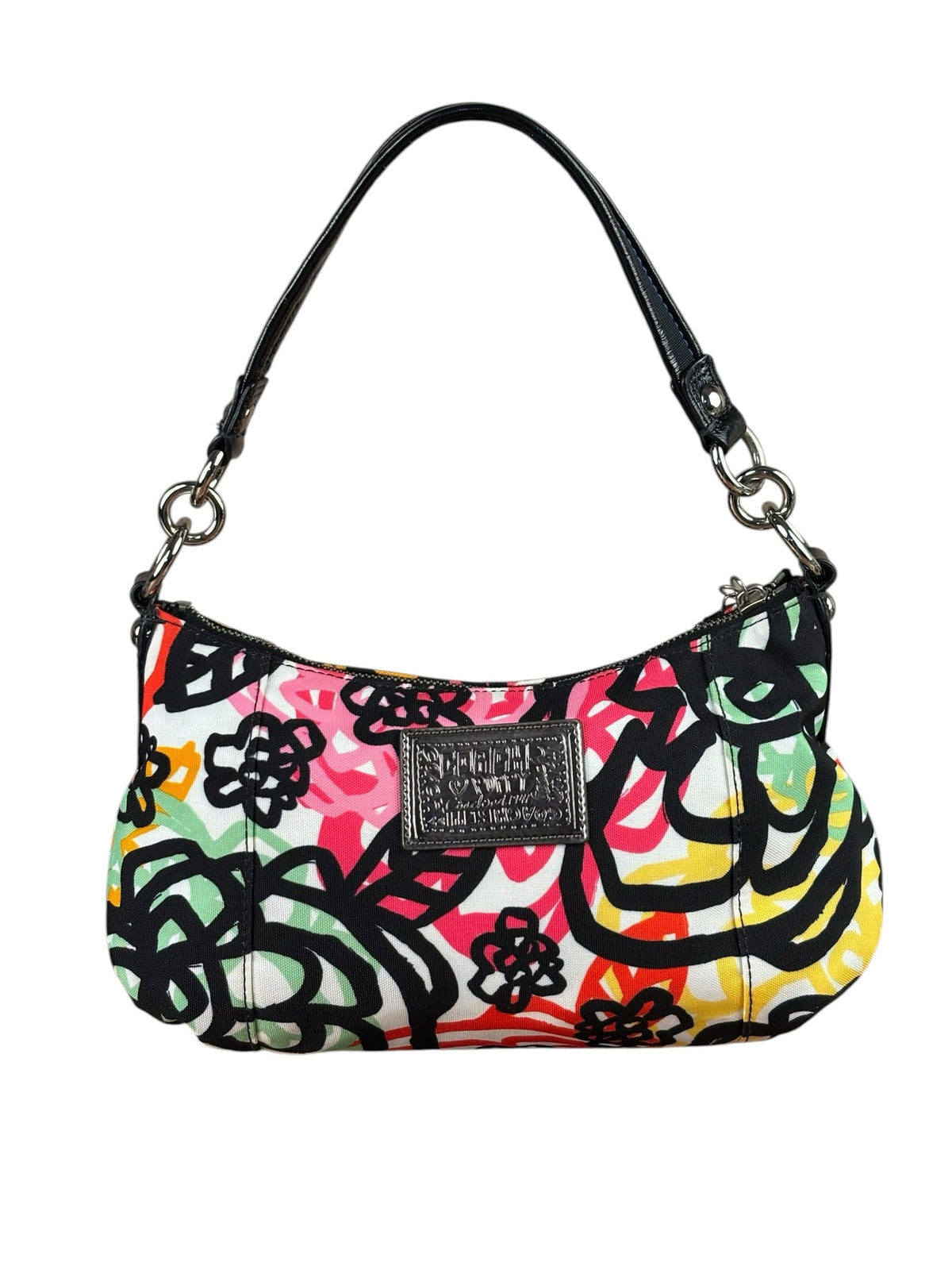 Coach Colorblock Leather Trim Graphic Blossom Two-Way Hobo Bag