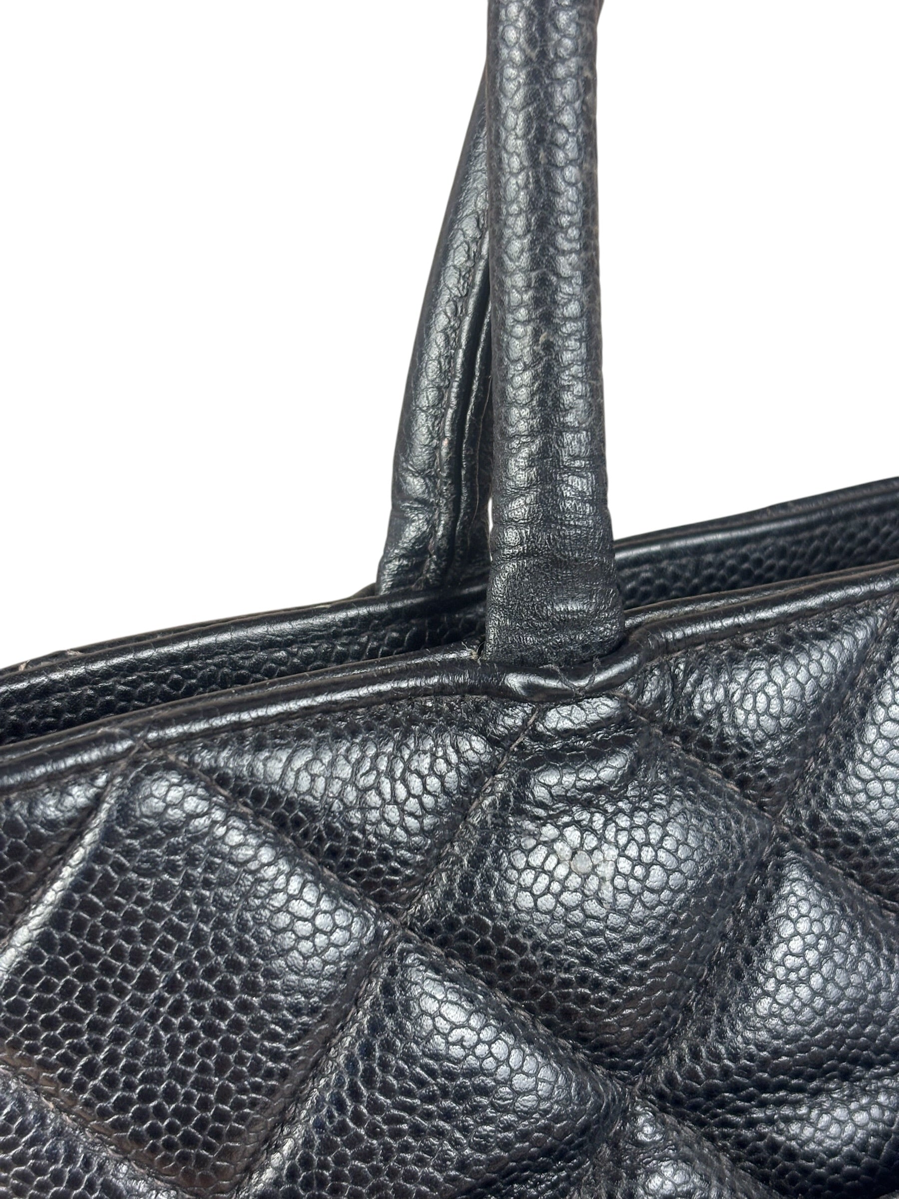 Chanel Vintage CC Black Quilted Caviar Leather Medallion Tote Bag 2002