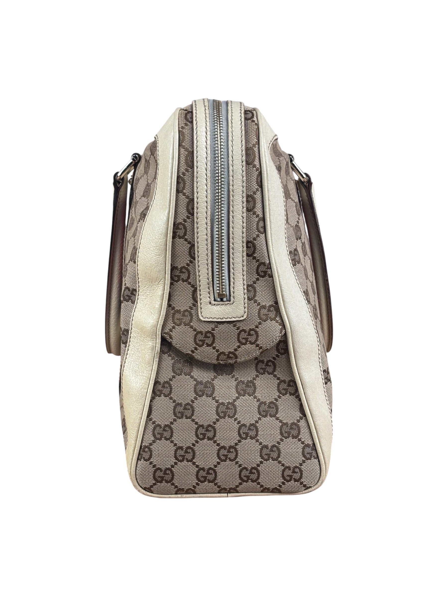 Gucci Leather Trim Monogram Canvas Web Stripe Tote Bag