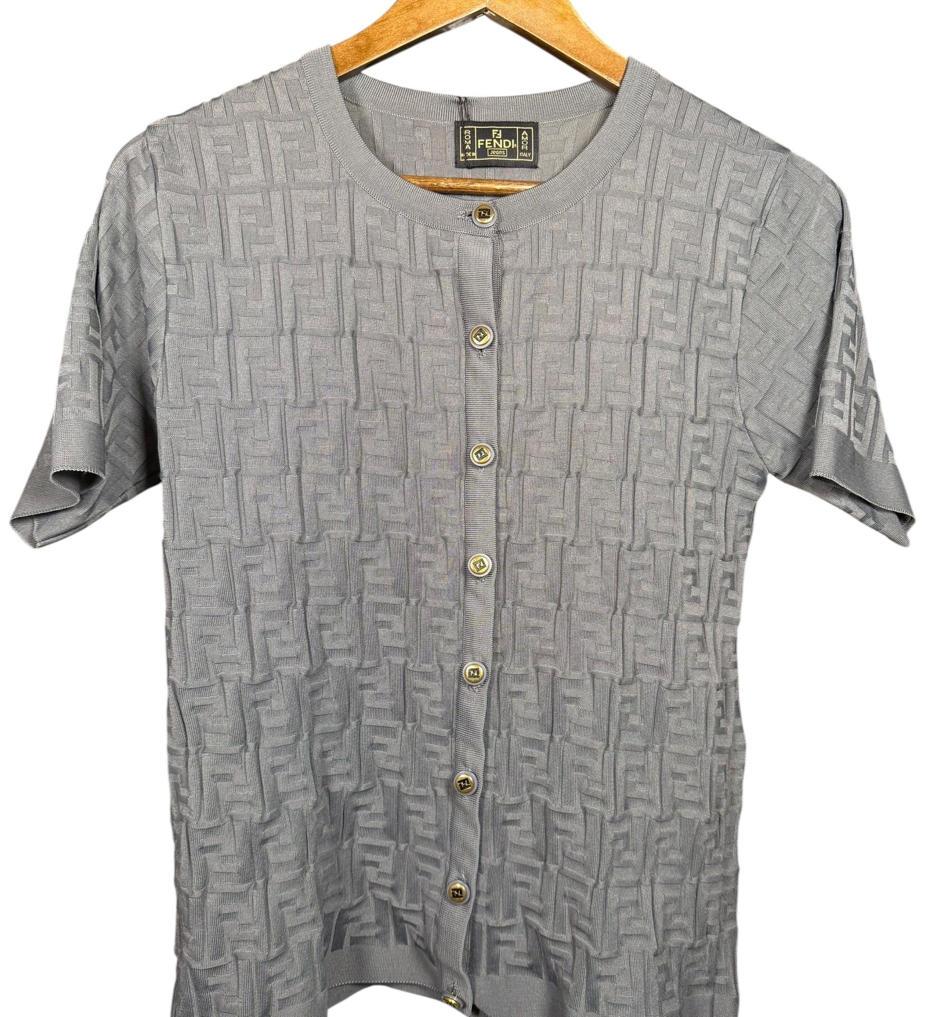 Fendi FF Grey Button Up Short Sleeve