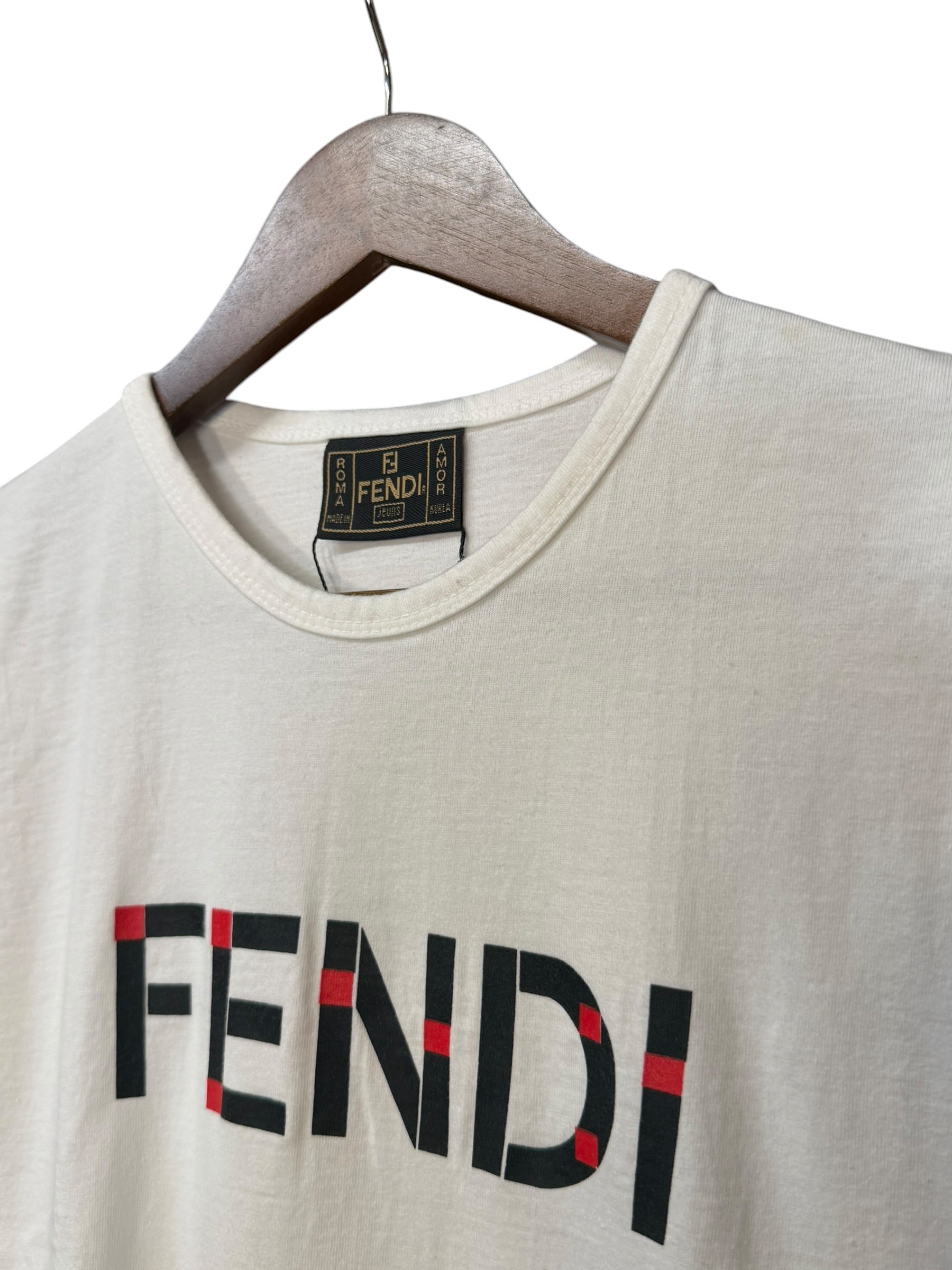 Fendi Vintage White Logo Print Boxy Tee