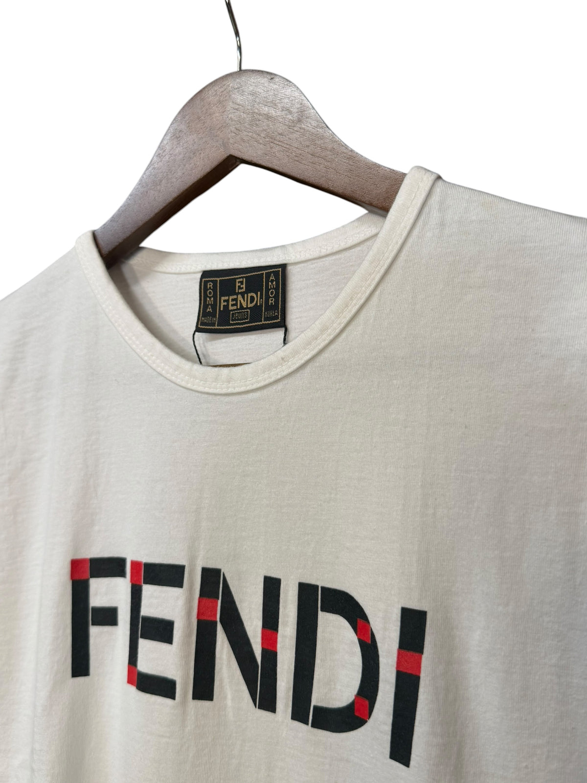 Fendi Vintage White Logo Print Boxy Tee