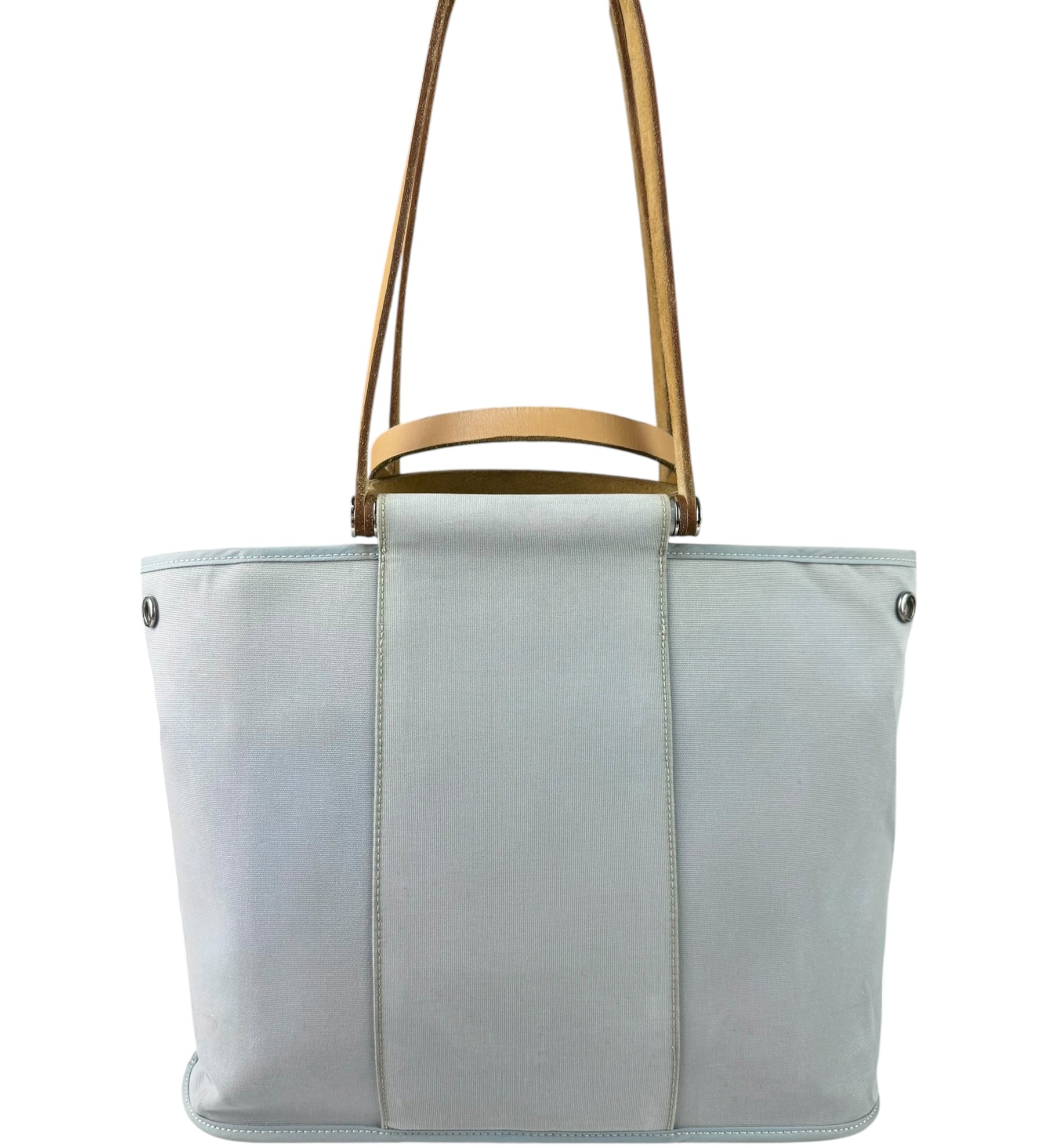 Hermes Light Blue Canvas Leather Trim Cabag Elan Tote