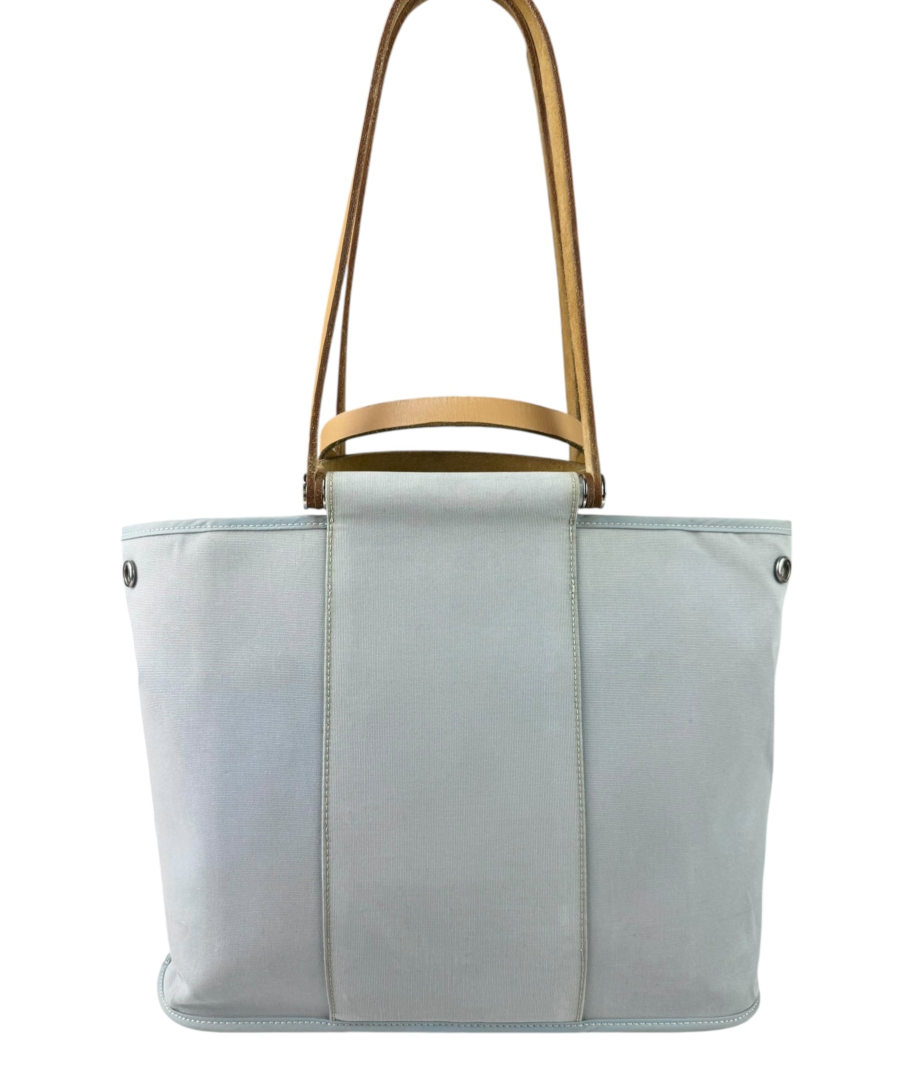 Hermes Light Blue Canvas Leather Trim Cabag Elan Tote