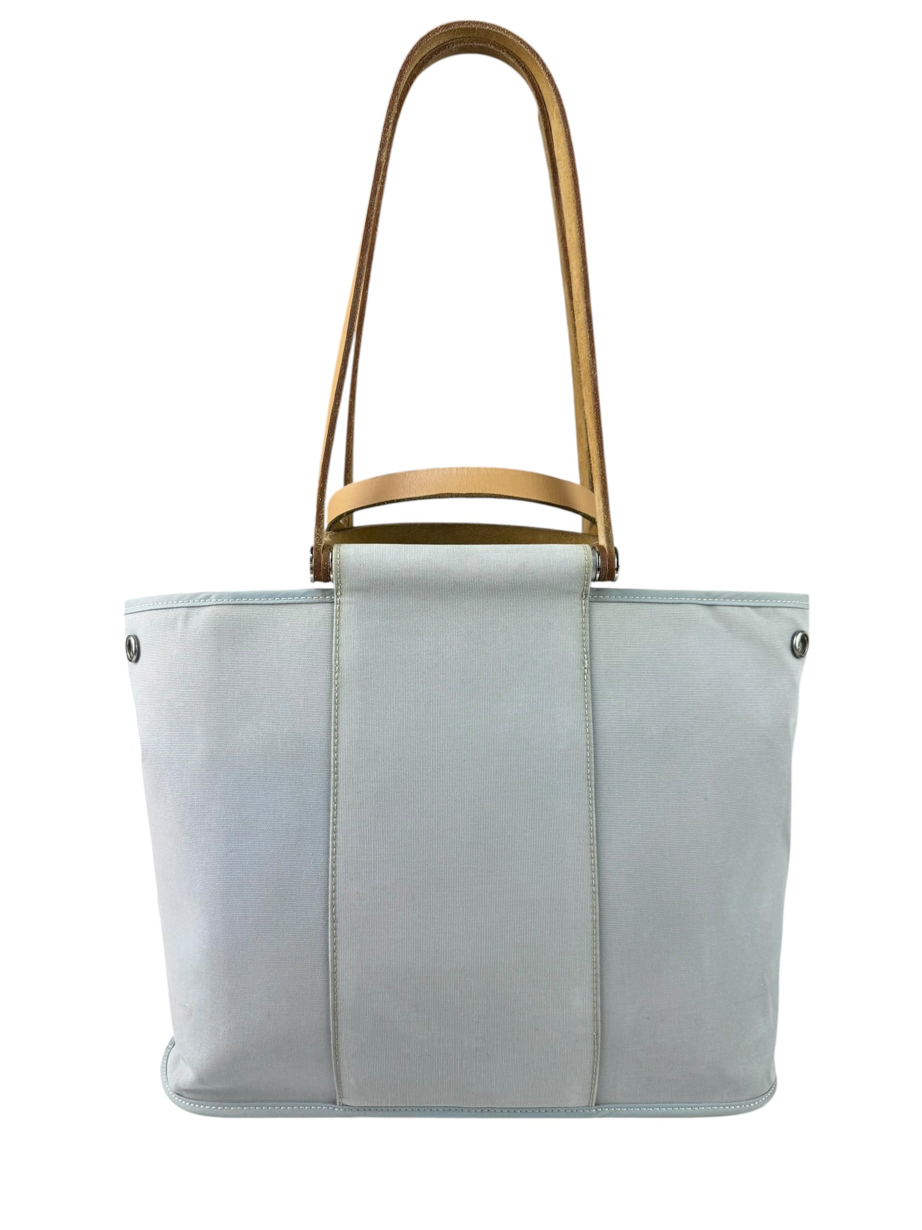 Hermes Light Blue Canvas Leather Trim Cabag Elan Tote