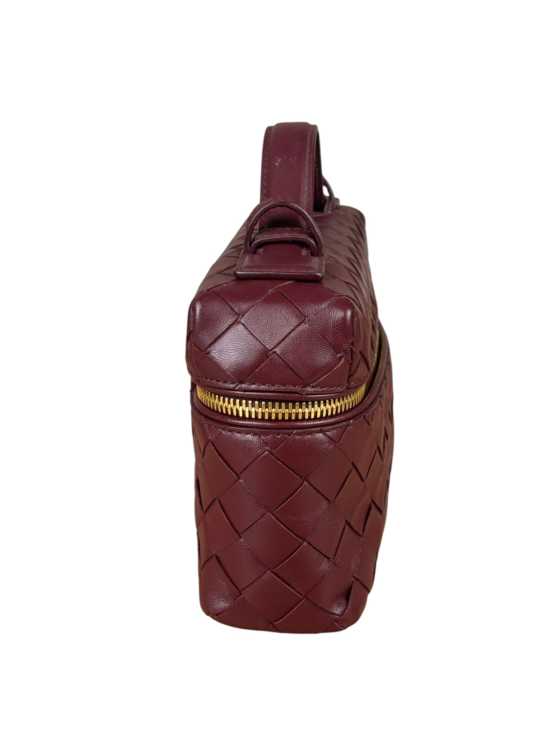 Bottega Veneta Burgundy Leather Intrecciato Bang Bang Vanity Two-Way Bag