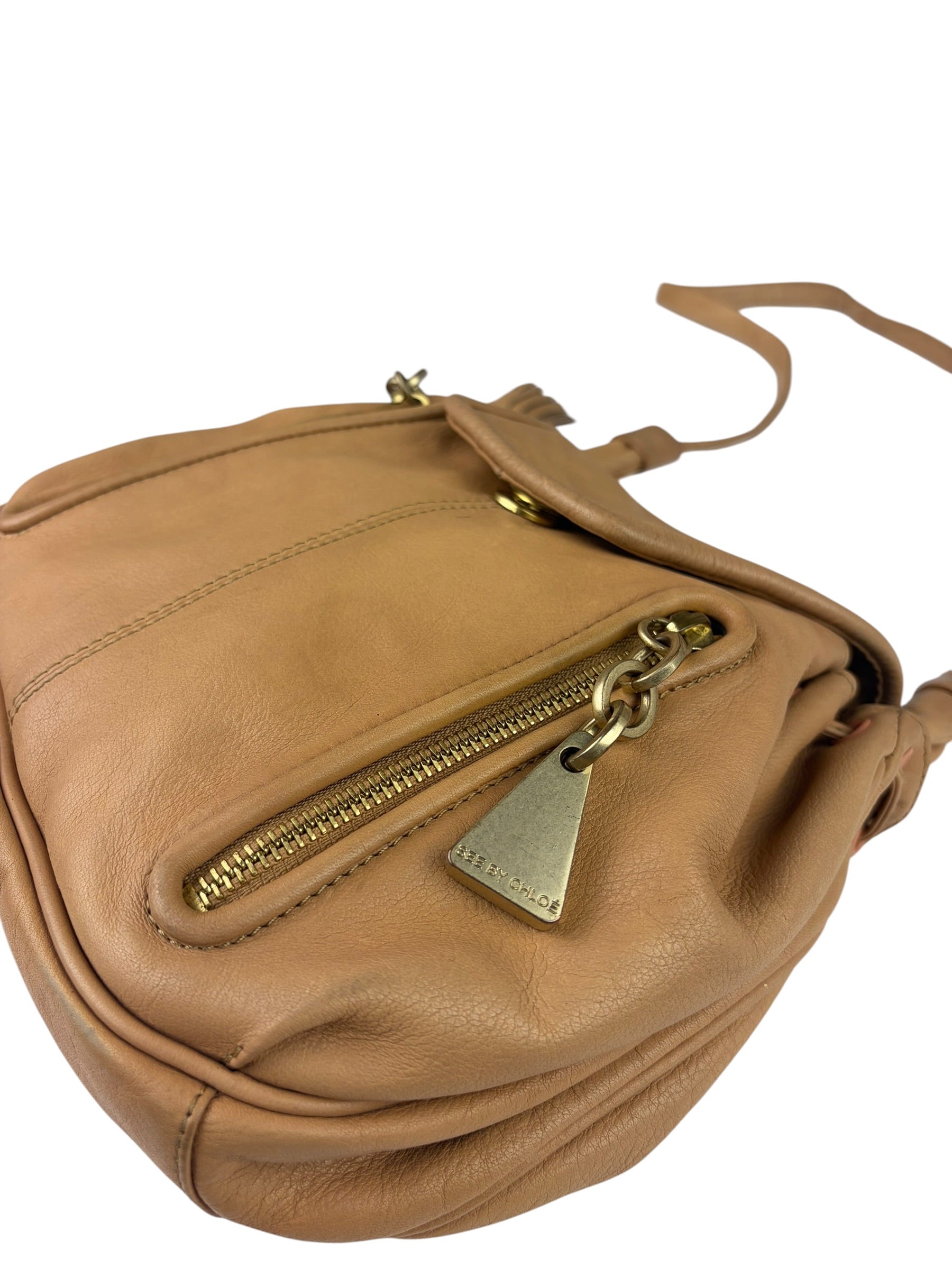 Chloe Orange Beige Calfskin See By Chloe Cherry Drawstring Saddle Crossbody Bag