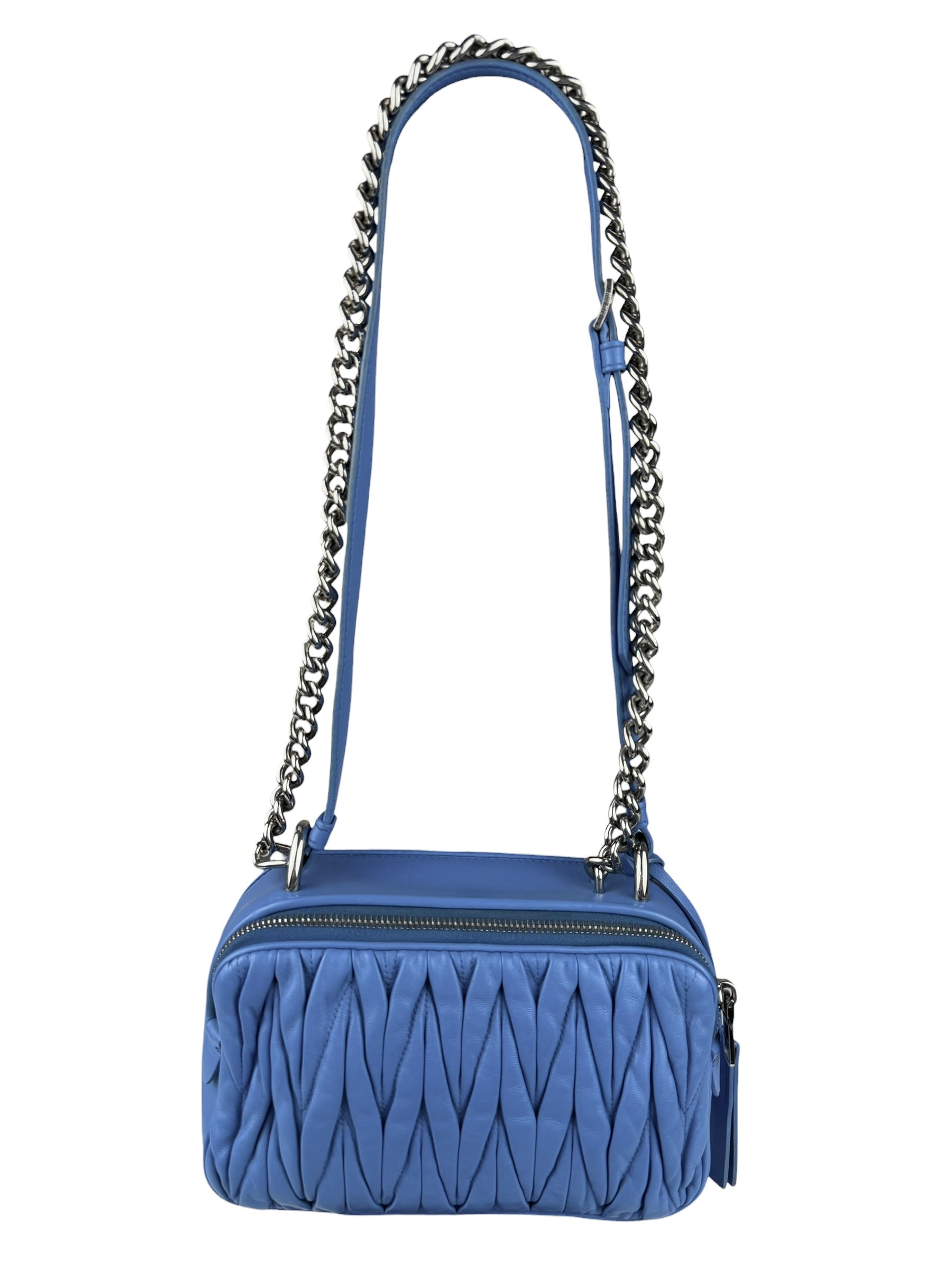Miu Miu Blue Leather Chain Camera 2Way Shoulder Bag