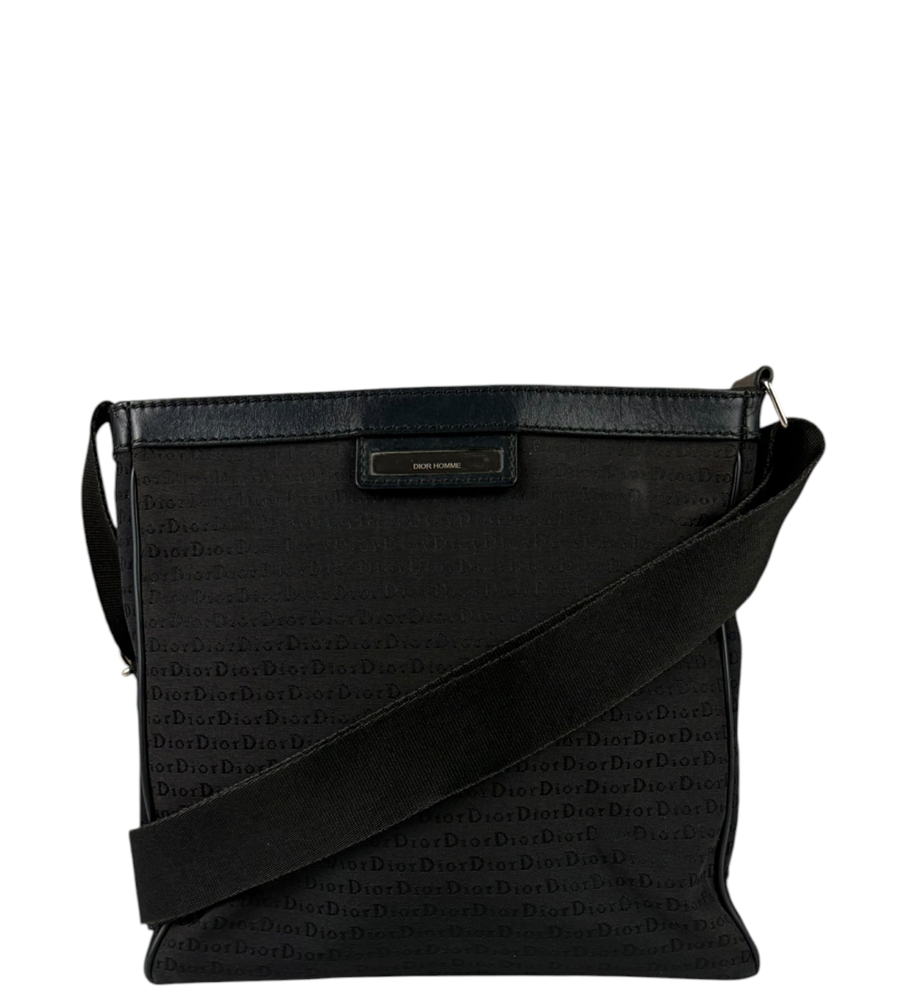 Christian Dior Black Leather Trim Canvas Dior Print Crossbody Bag