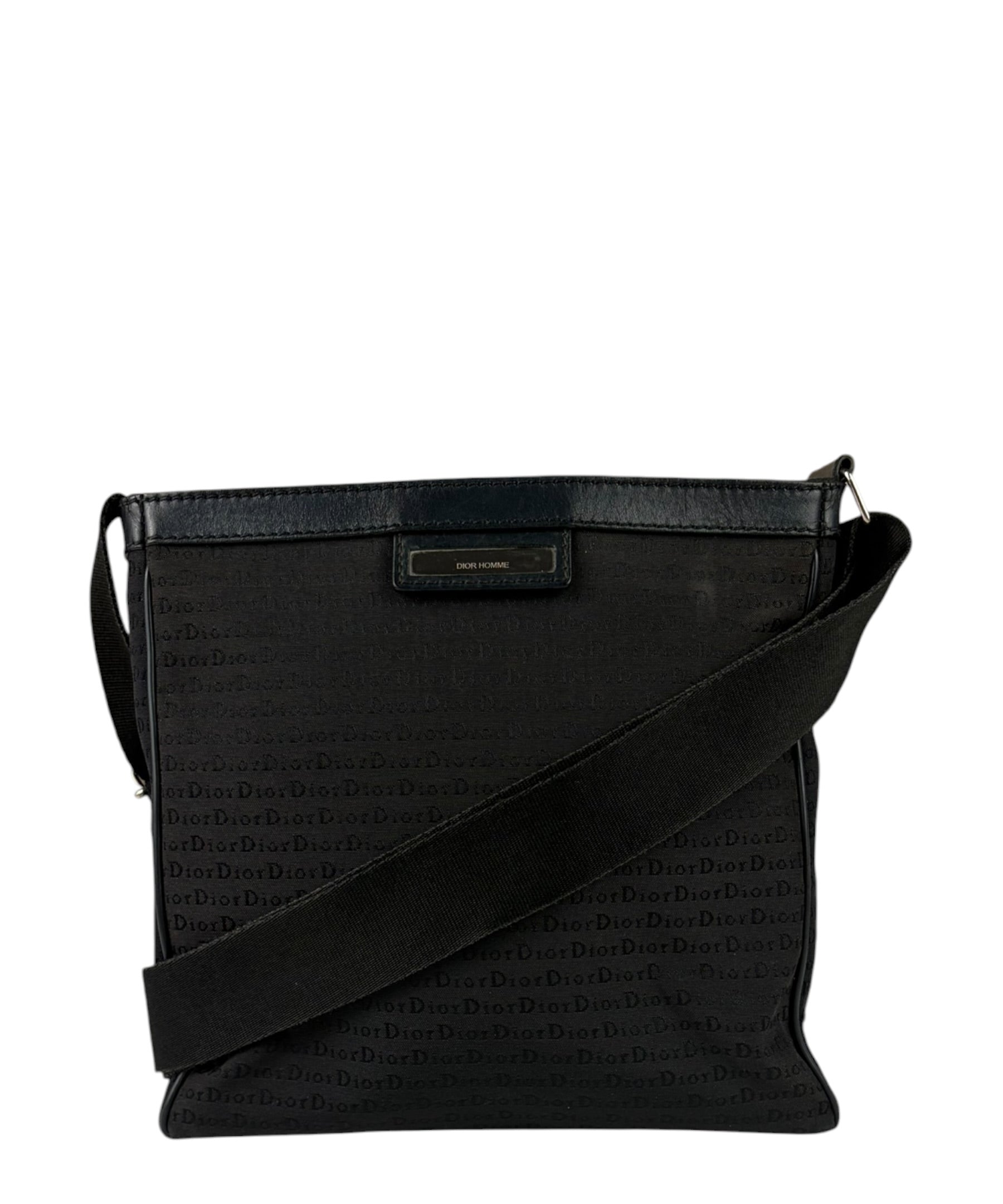 Christian Dior Black Leather Trim Canvas Dior Print Crossbody Bag