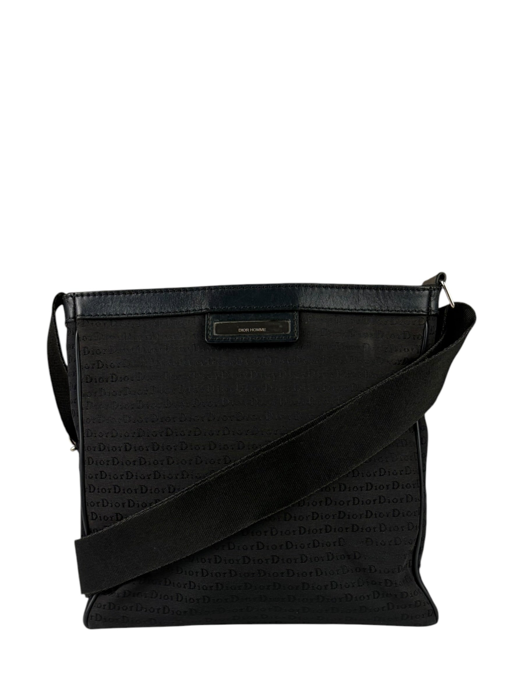 Christian Dior Black Leather Trim Canvas Dior Print Crossbody Bag