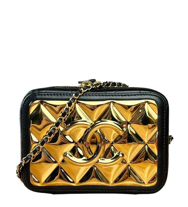 Chanel Mini Golden Plate Quilted Vanity Bag