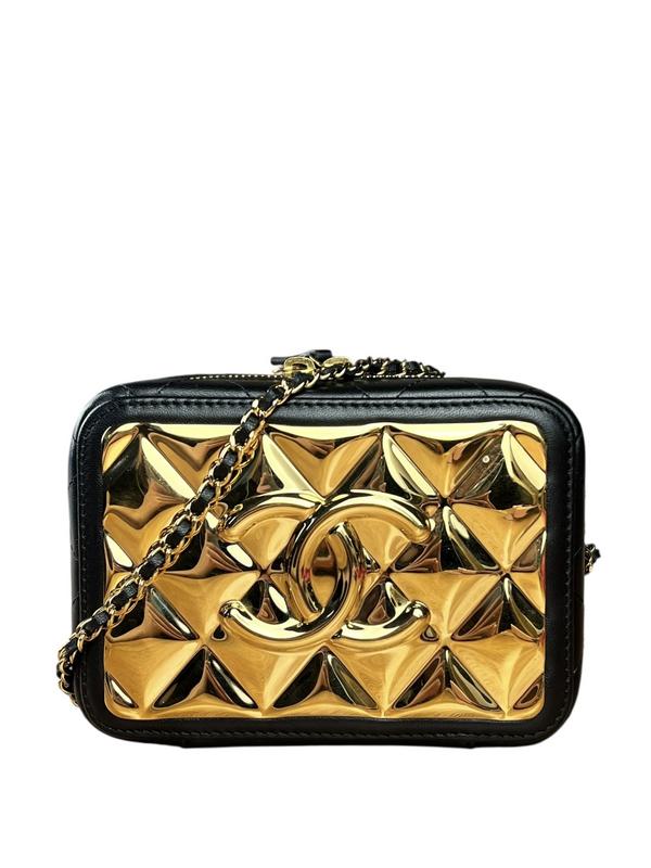 Chanel Mini Golden Plate Quilted Vanity Bag