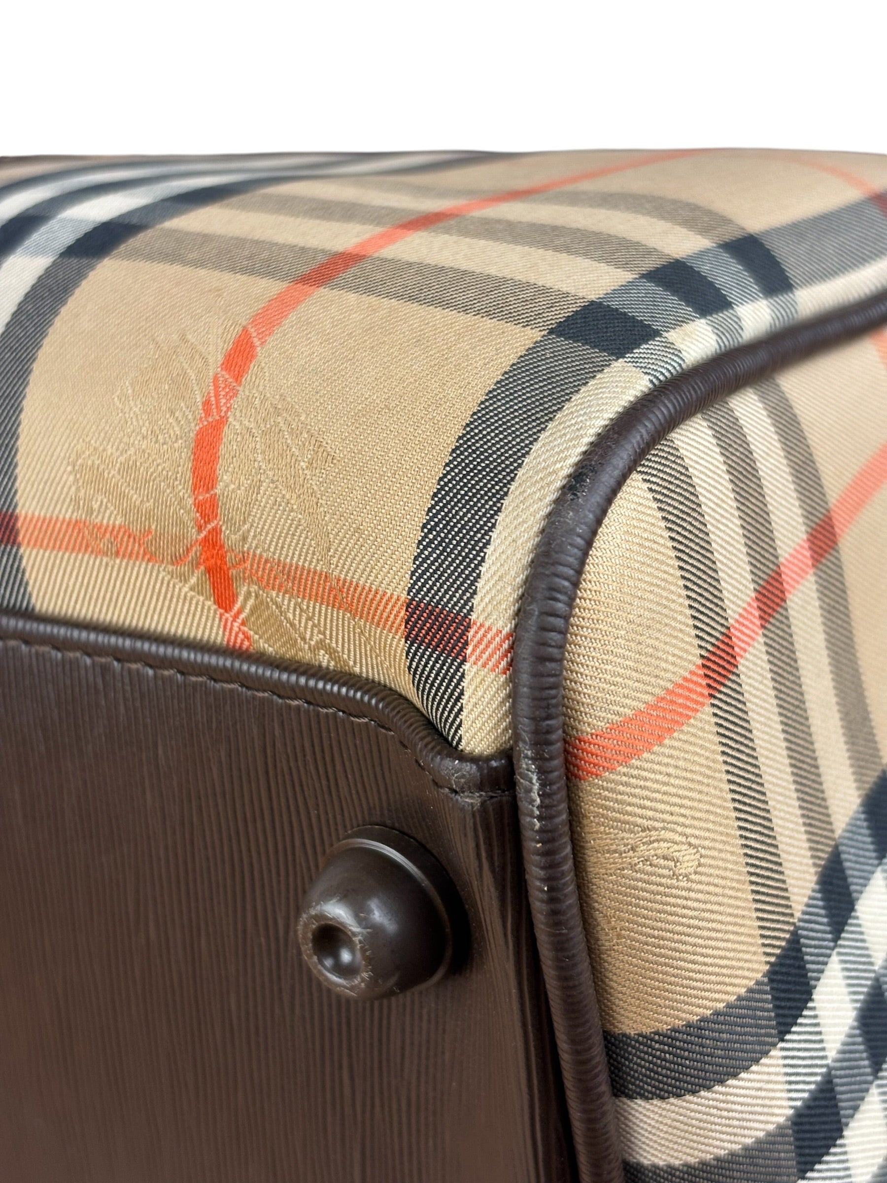 Burberry Leather House Check Boston Duffle Bag