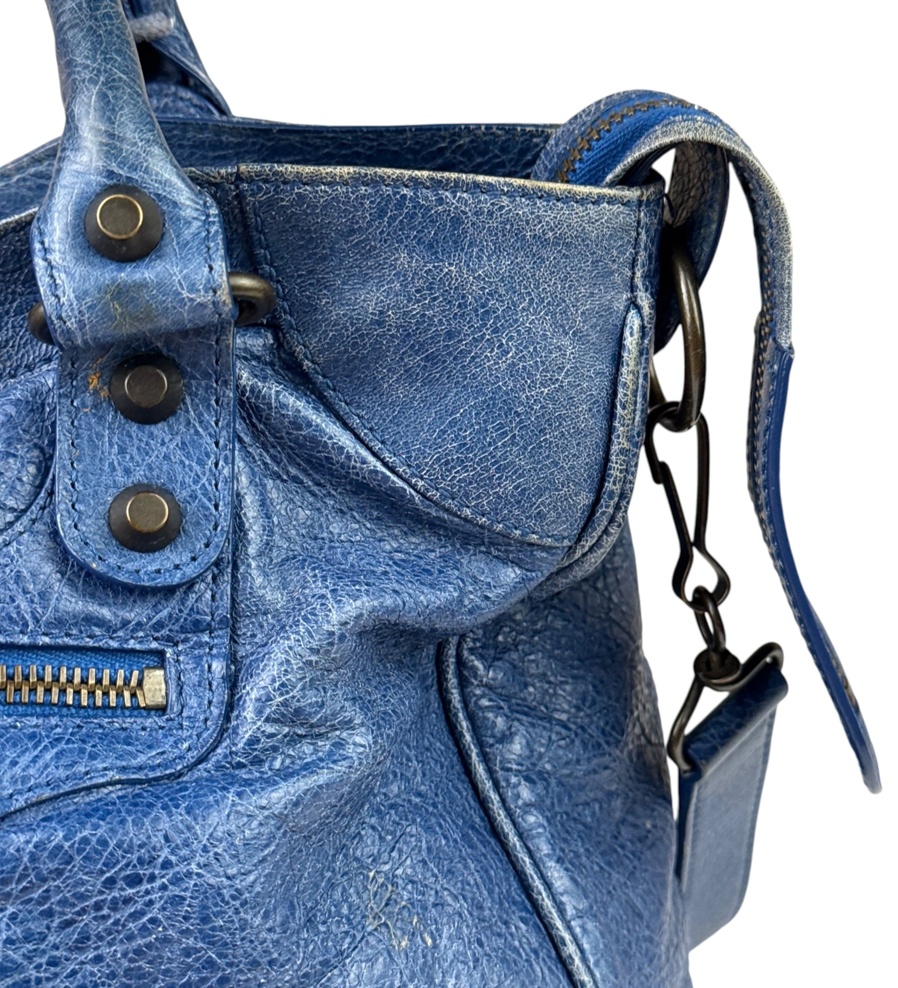Balenciaga Navy Leather Moto Work Two-Way Bag